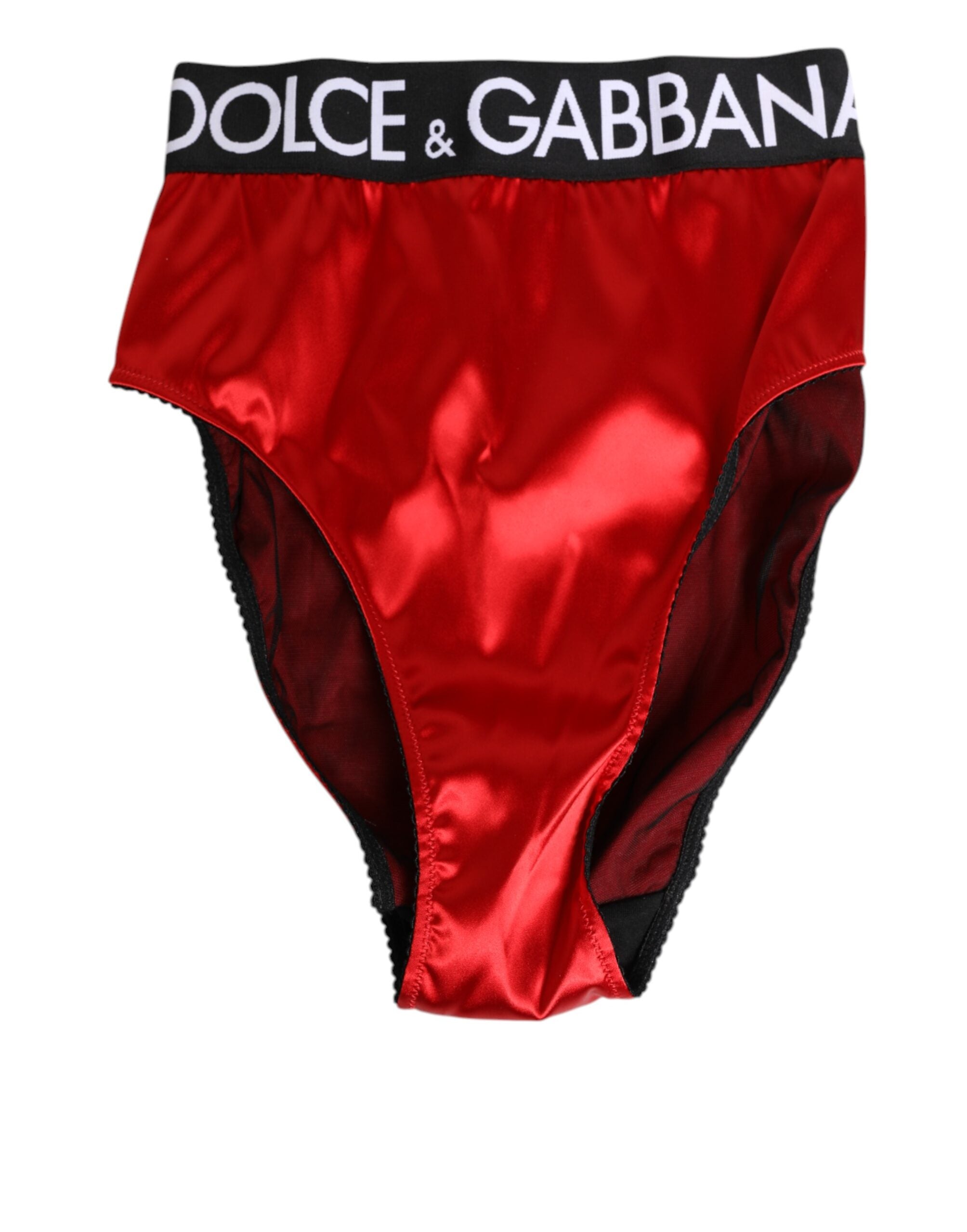Dolce & Gabbana Roter Satin-Slip mit hoher Taille Logo Damen Unterwäsche