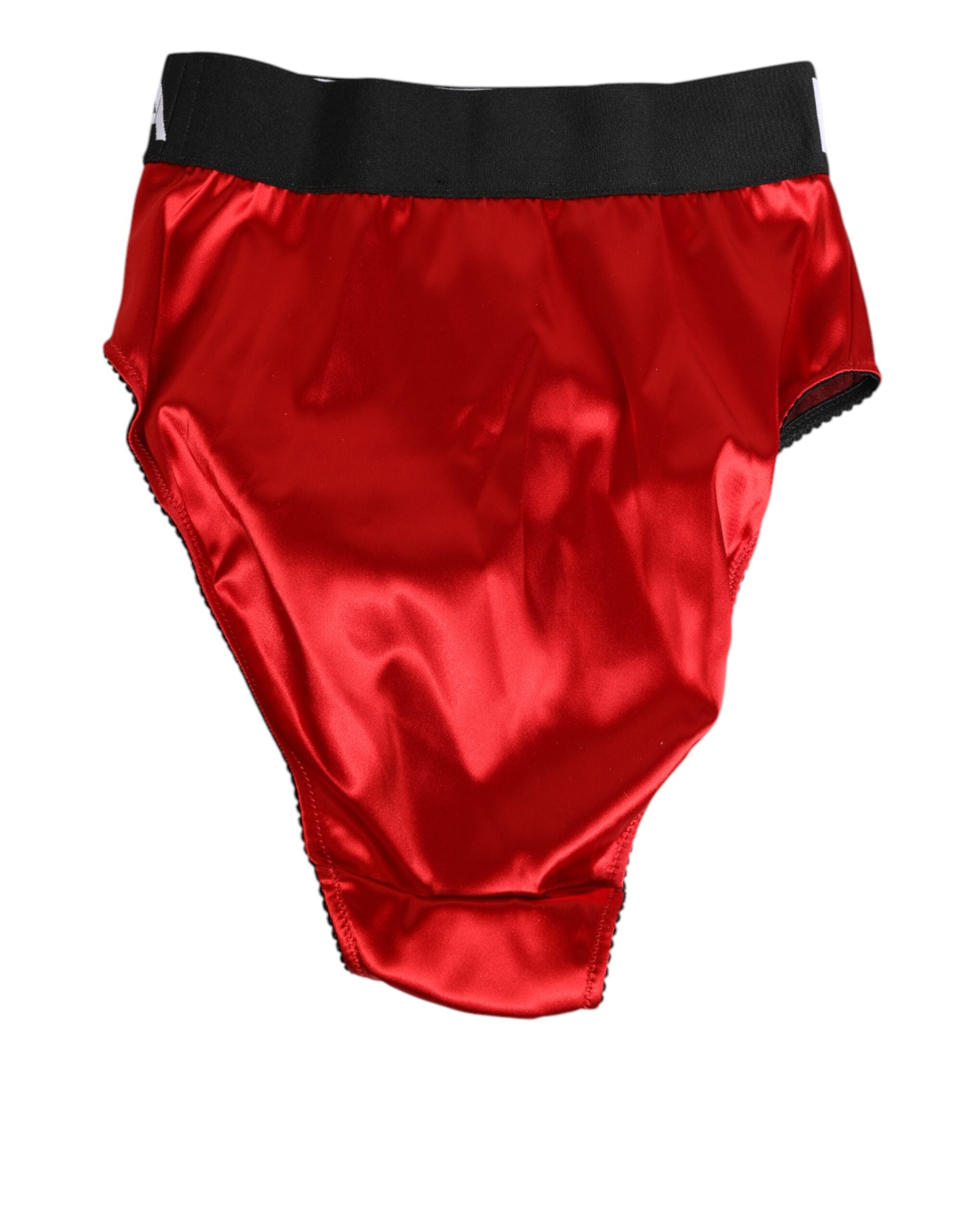 Dolce & Gabbana Roter Satin-Slip mit hoher Taille Logo Damen Unterwäsche