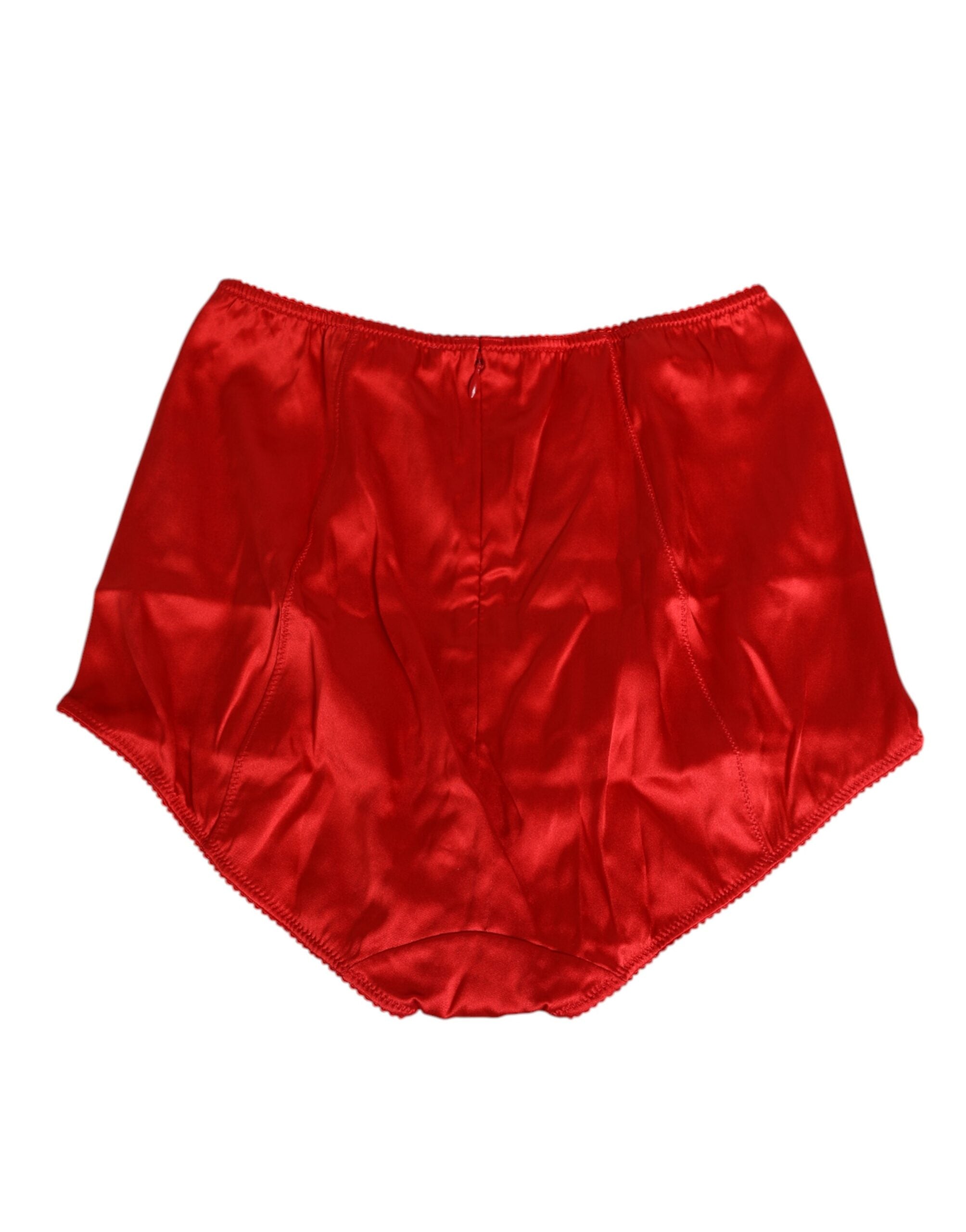 Dolce & Gabbana Roter Seidensatin-Slip mit hoher Taille Damenunterwäsche