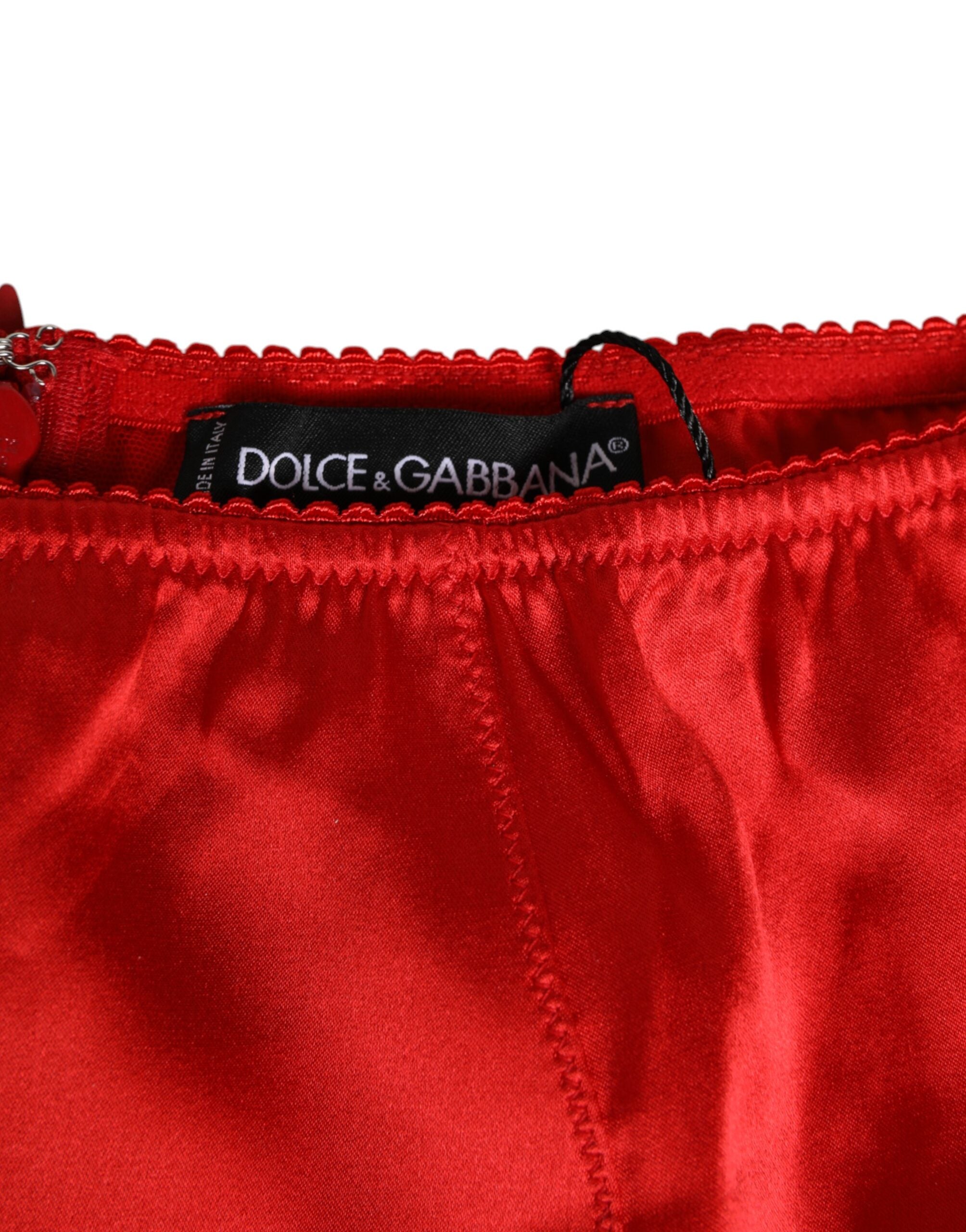 Dolce & Gabbana Roter Seidensatin-Slip mit hoher Taille Damenunterwäsche