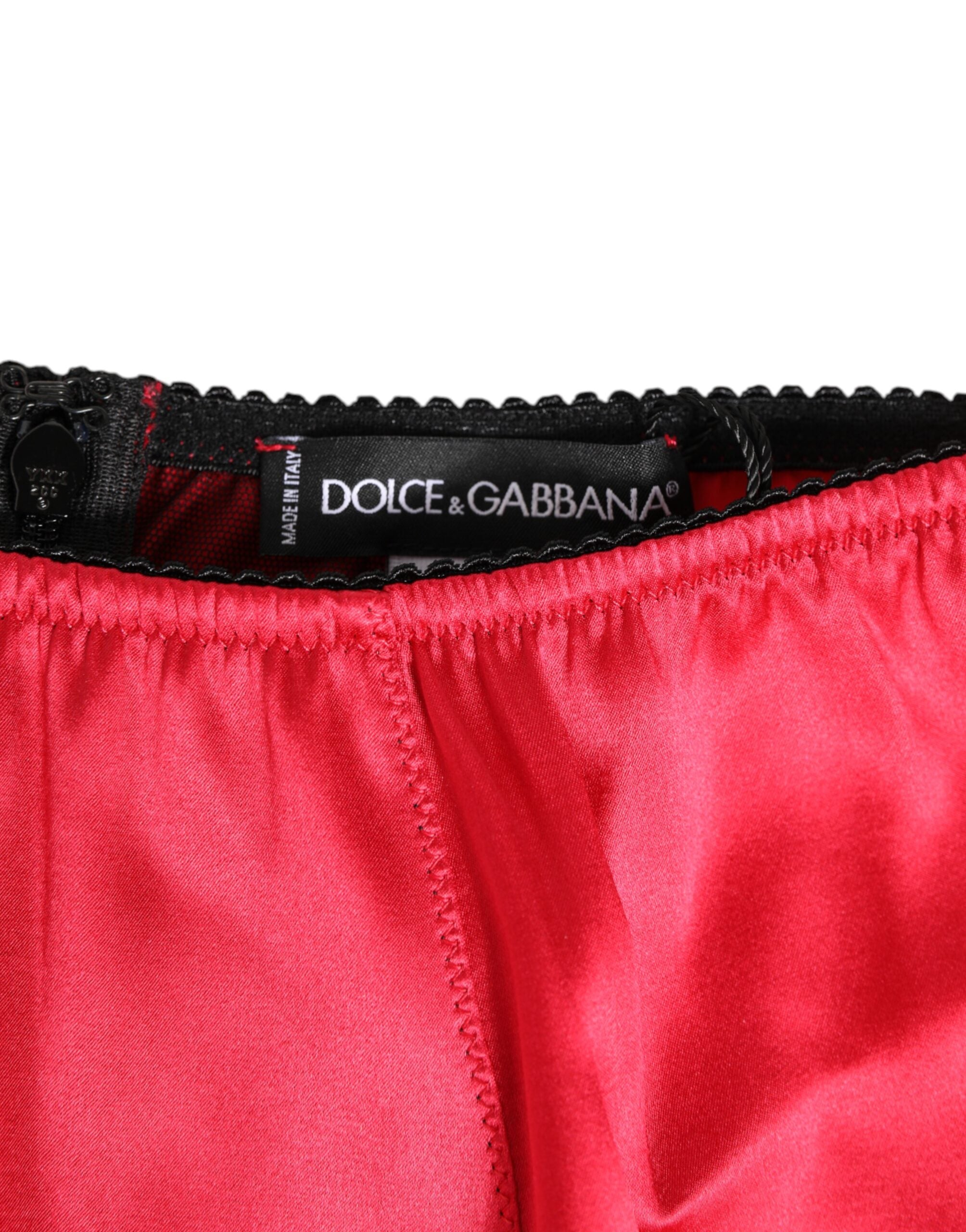 Dolce & Gabbana Roter Seidensatin-Hochtaillenslip Unterwäsche