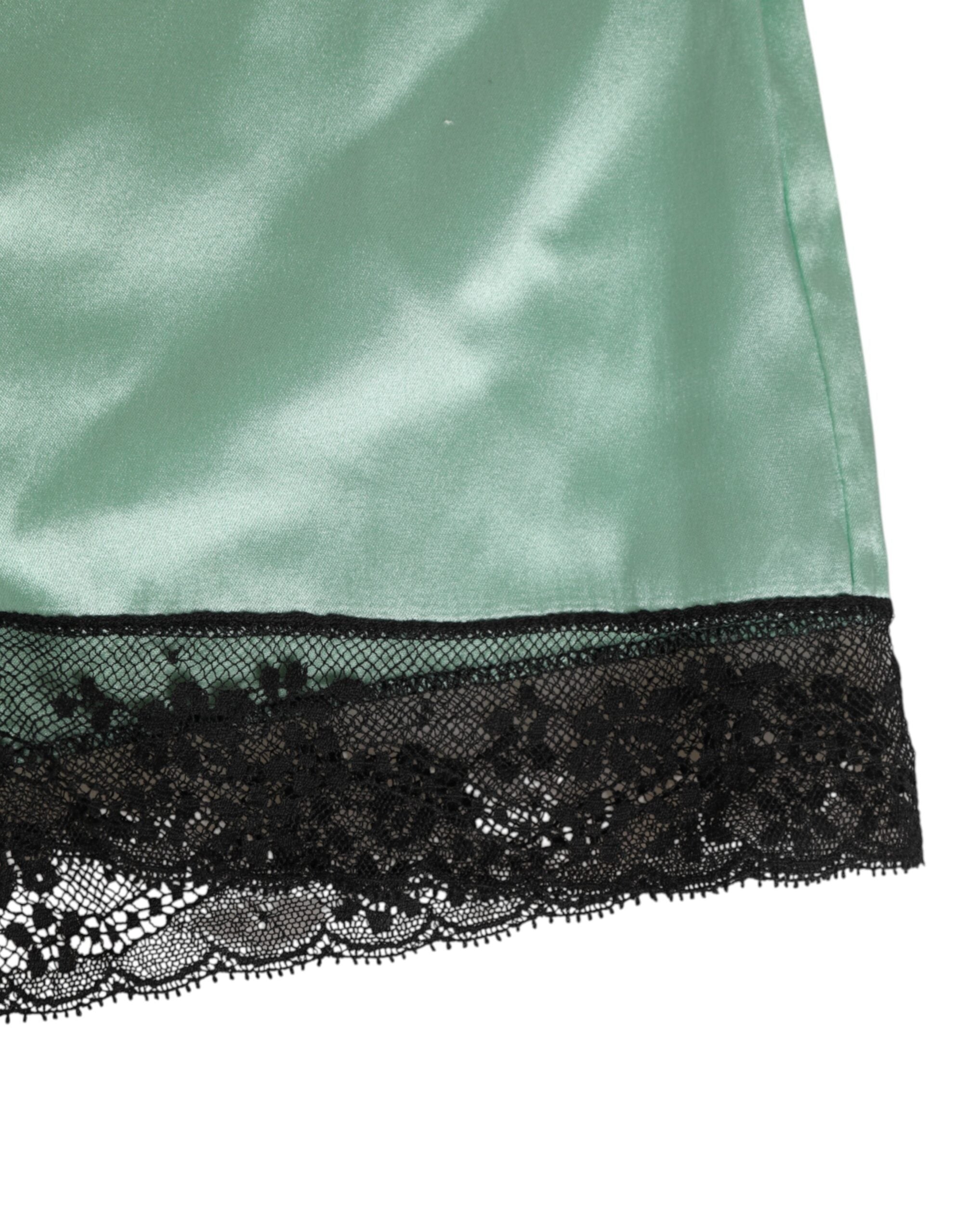 Dolce & Gabbana Water Green Satin Black Lace Trim Unterwäsche