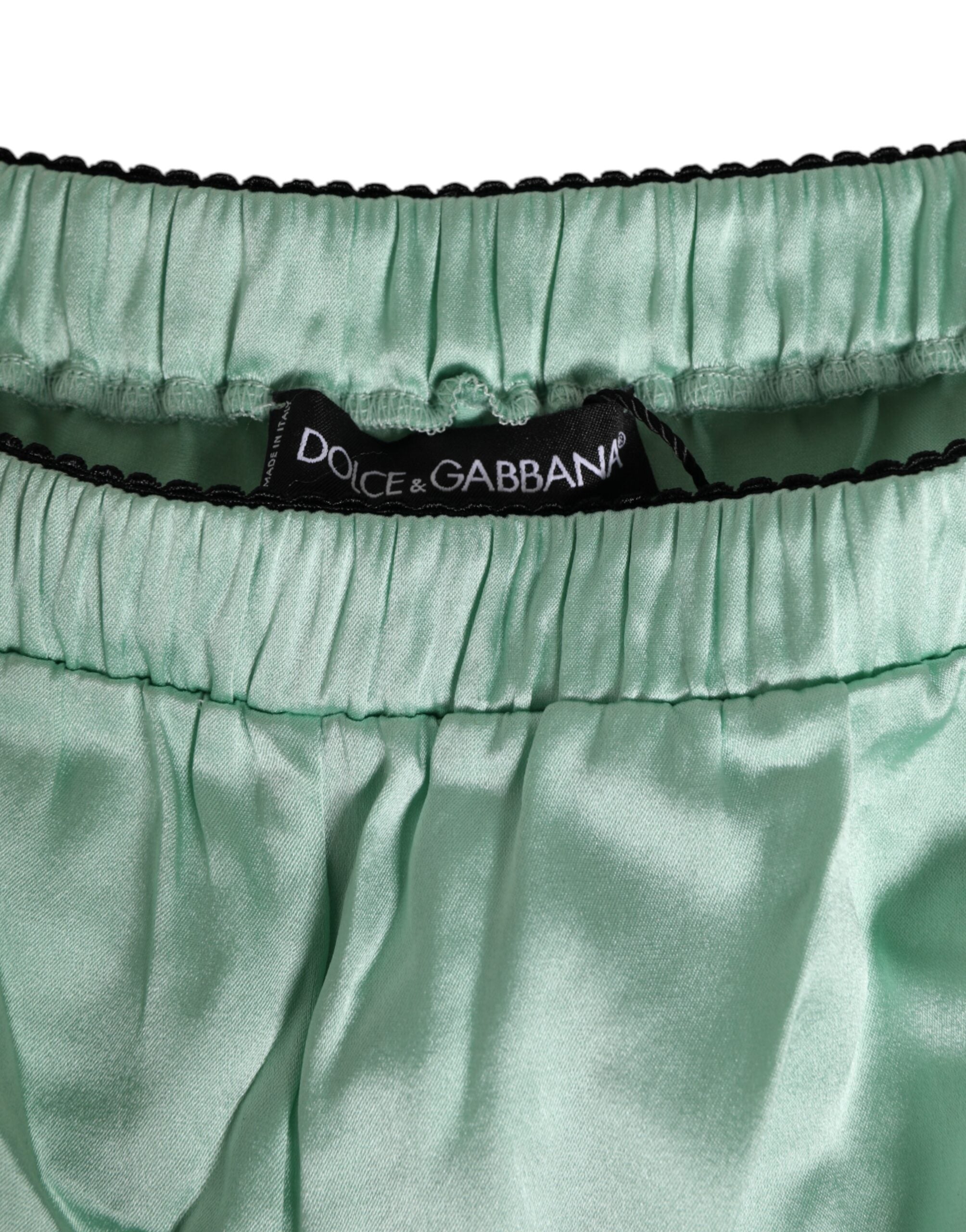Dolce & Gabbana Water Green Satin Black Lace Trim Unterwäsche