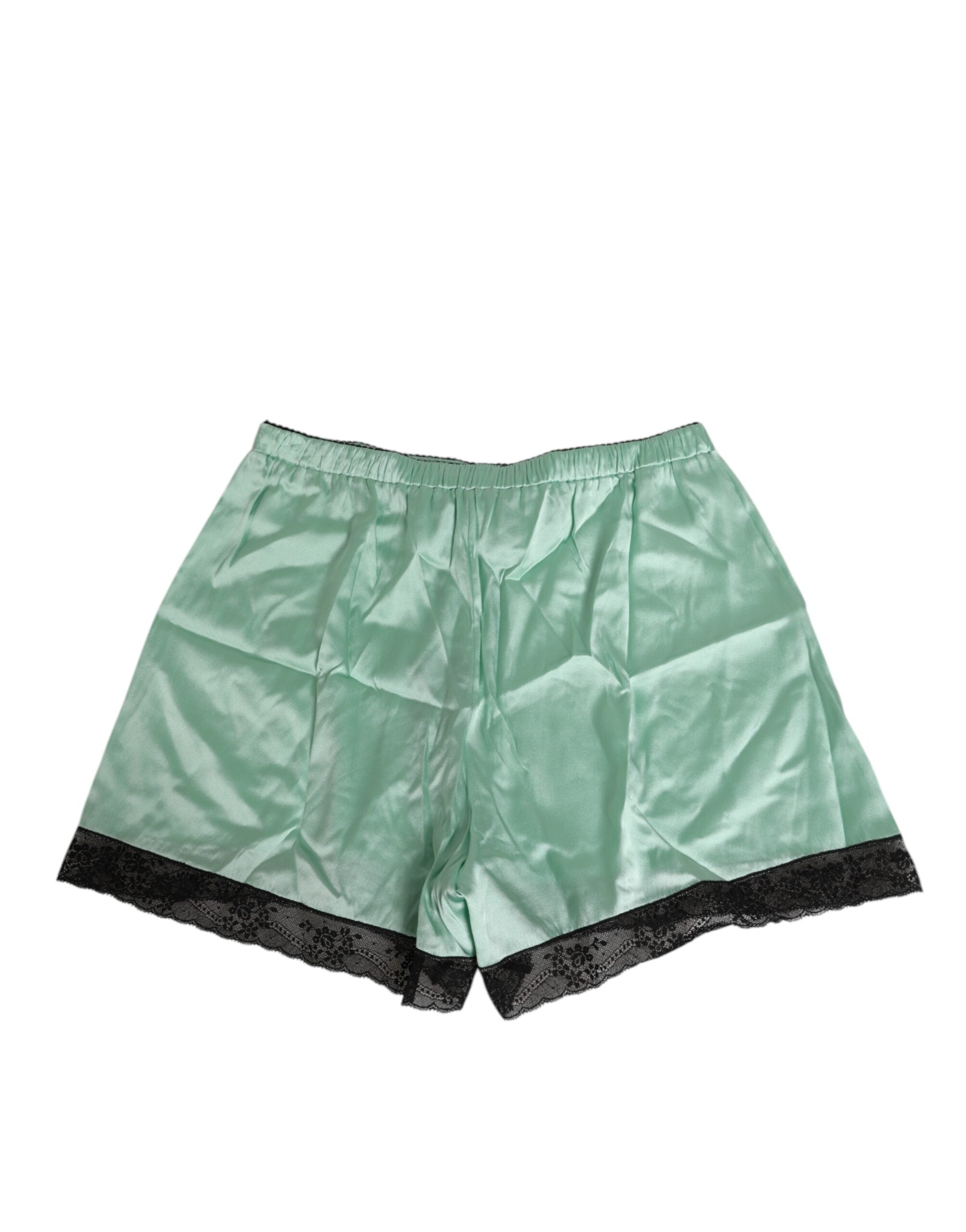 Dolce & Gabbana Water Green Satin Black Lace Trim Unterwäsche