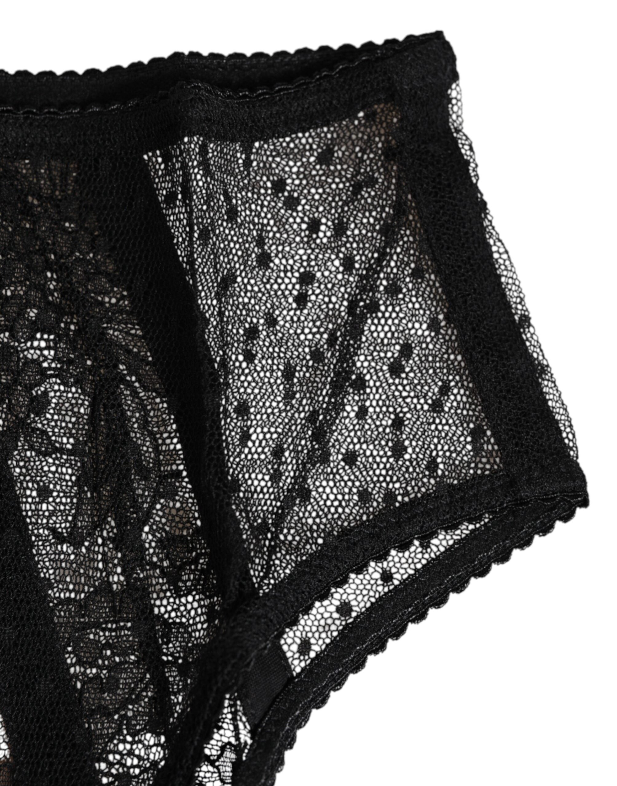 Dolce & Gabbana Schwarze florale Spitze durchsichtige Mesh Unterwäsche mit hoher Taille