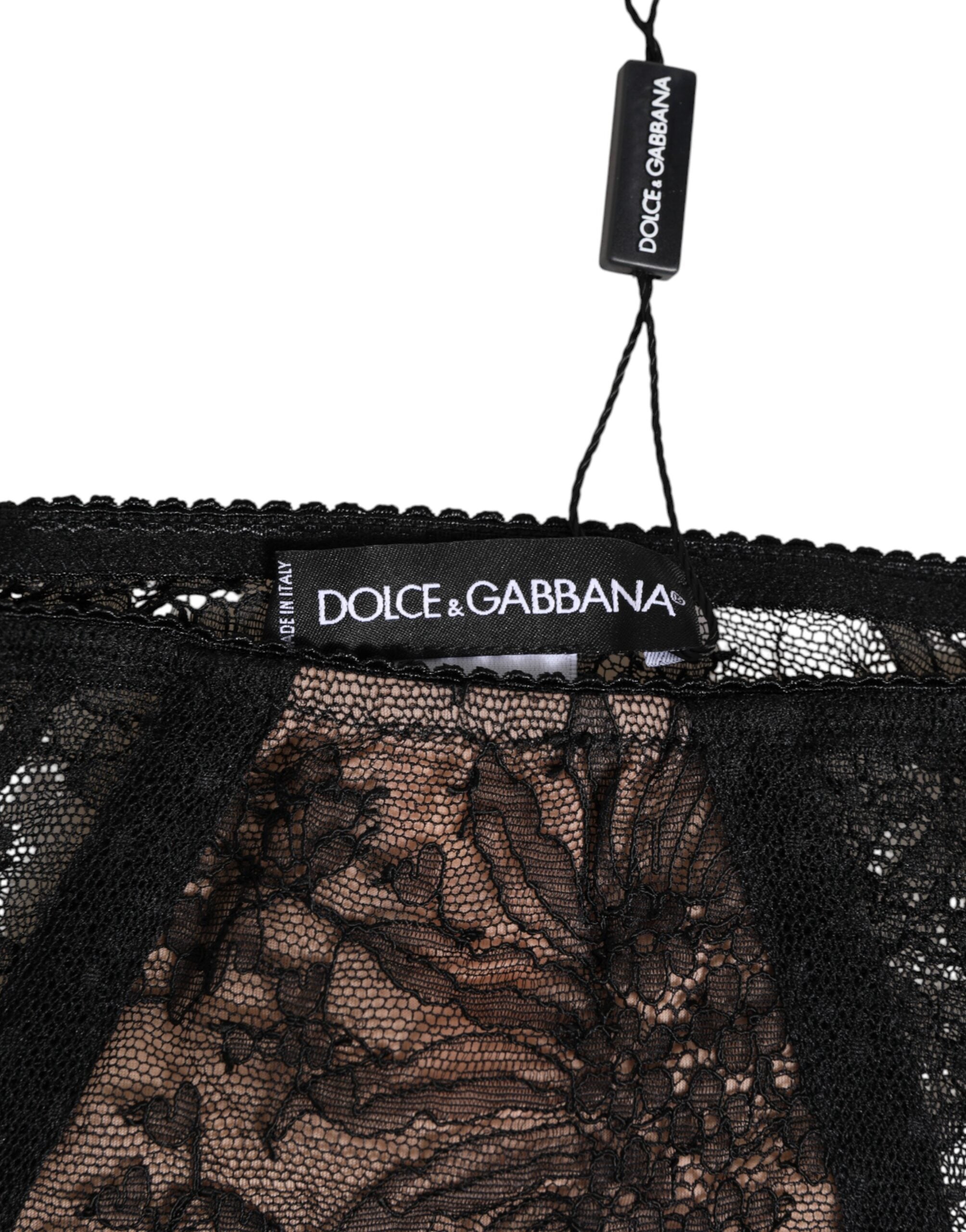 Dolce & Gabbana Schwarze florale Spitze durchsichtige Mesh Unterwäsche mit hoher Taille