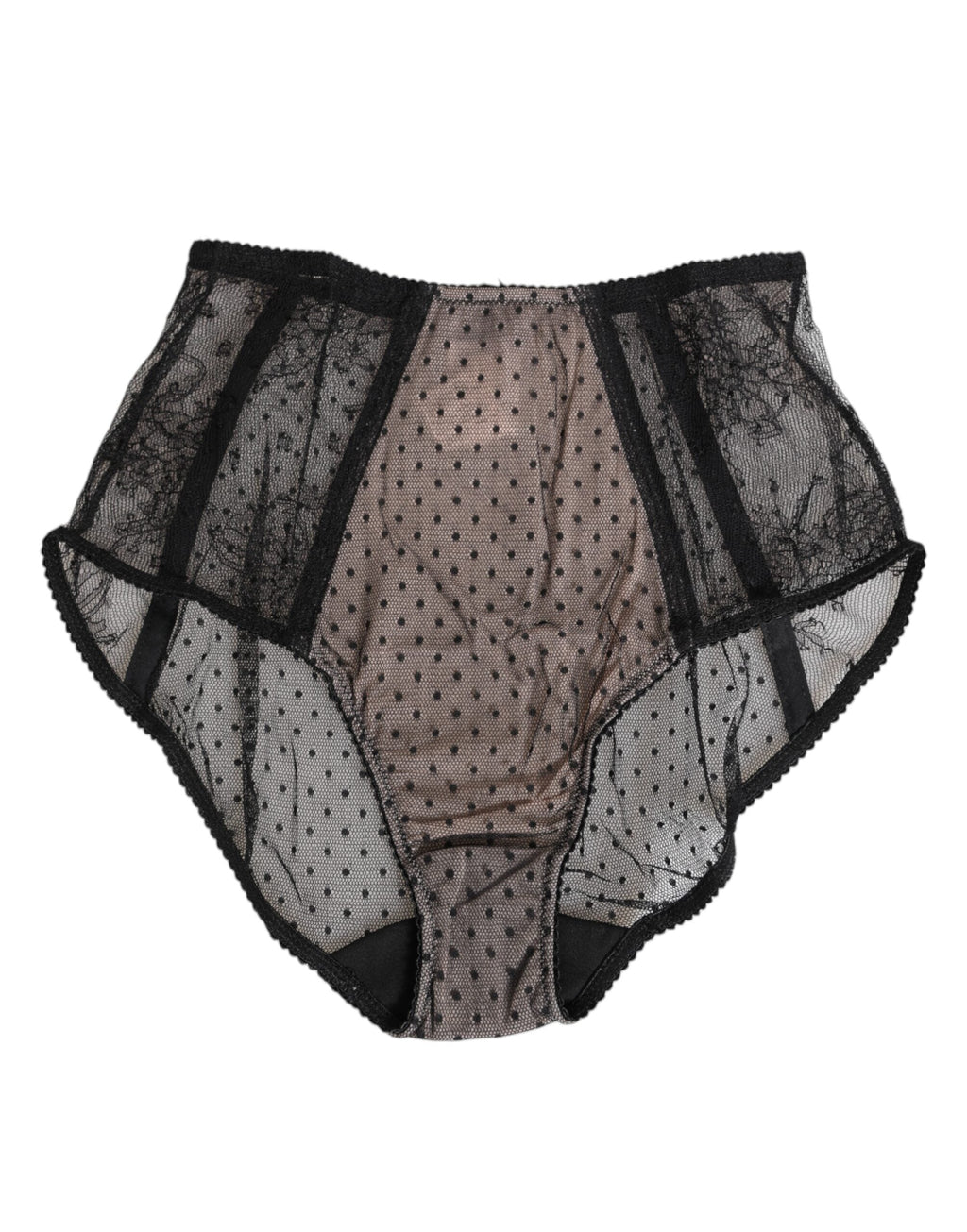 Dolce & Gabbana Schwarze transparente Tupfen-Spitzenunterwäsche mit hoher Taille
