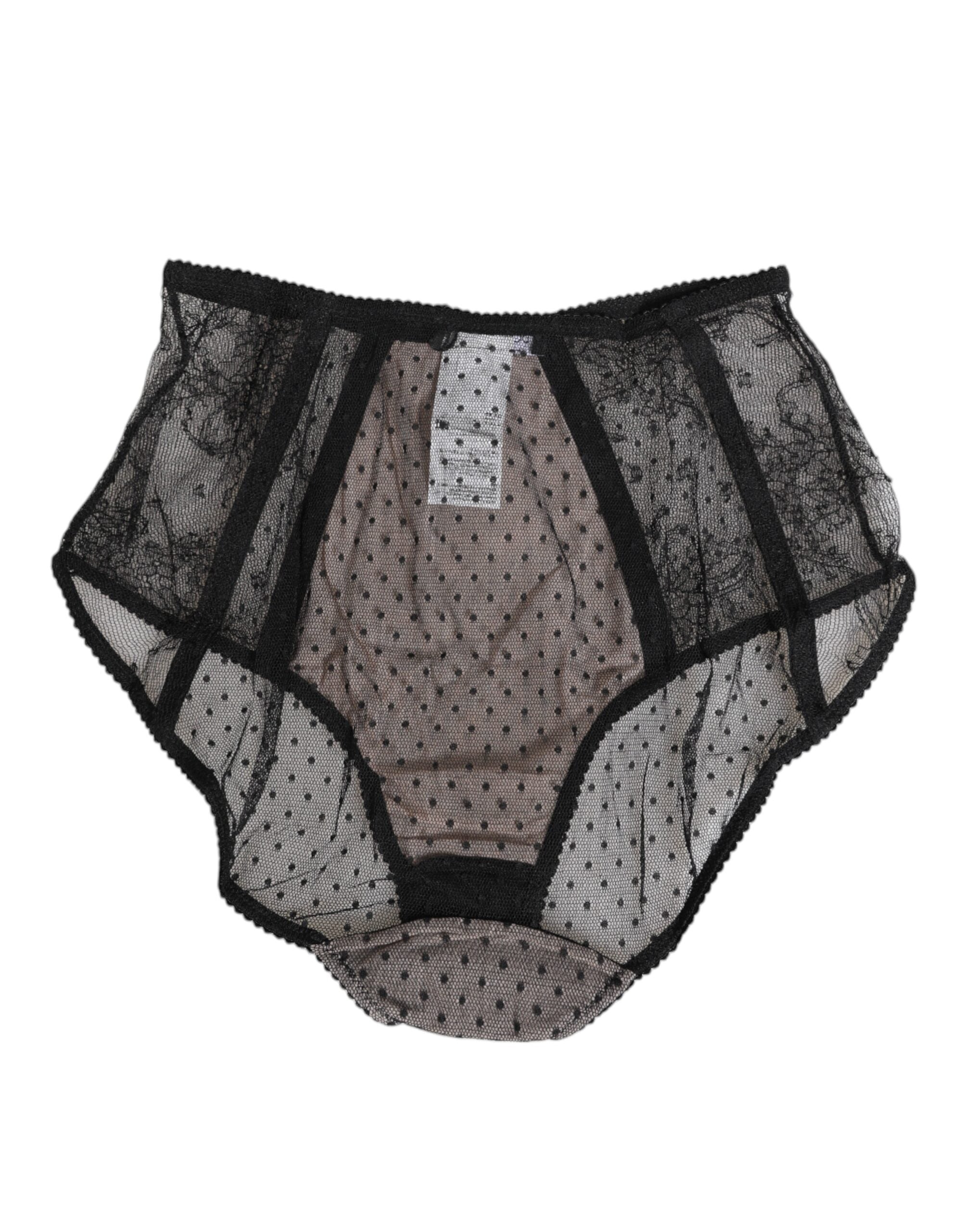 Dolce & Gabbana Schwarze transparente Tupfen-Spitzenunterwäsche mit hoher Taille