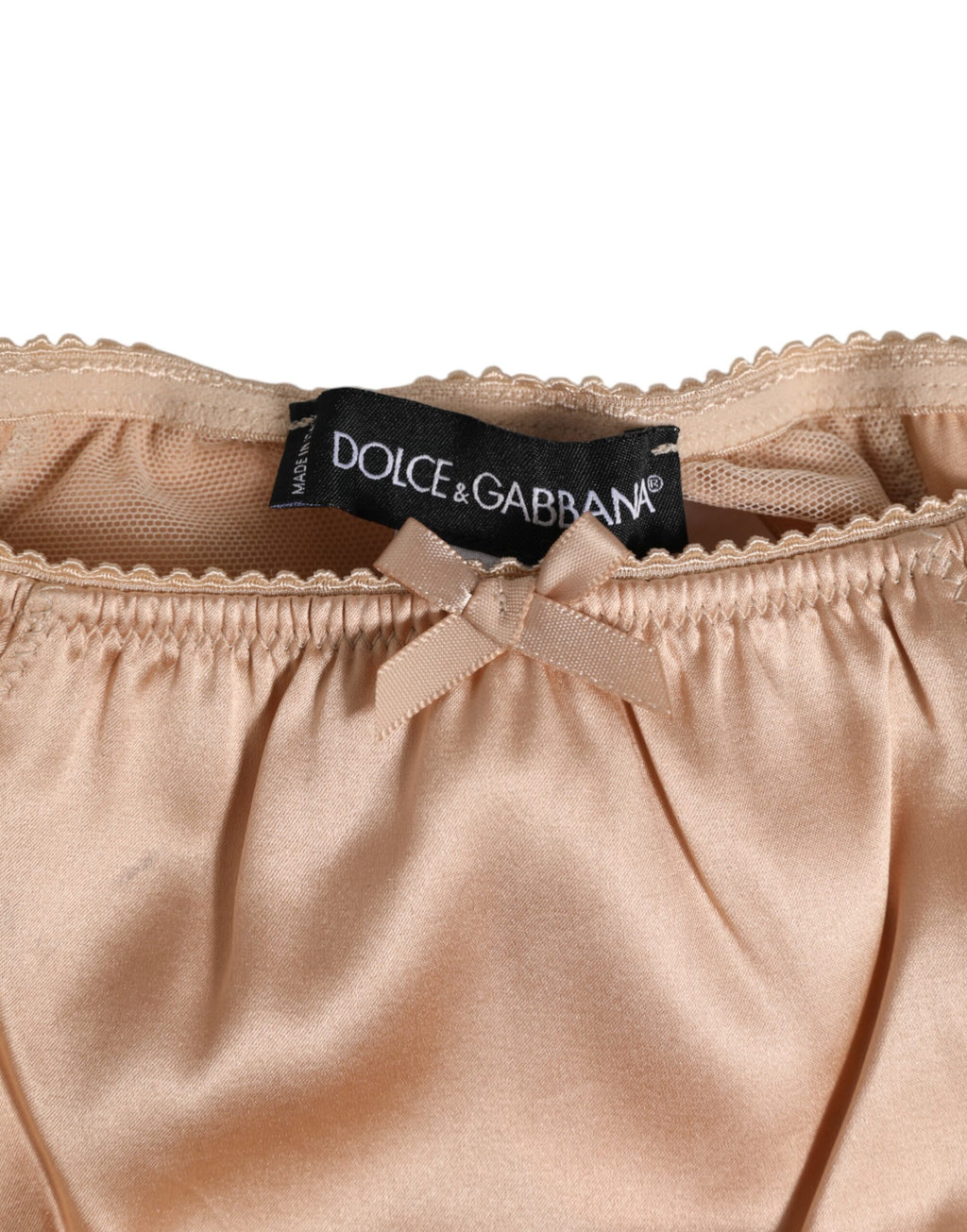 Dolce & Gabbana Nude Beige Seide Satin Schleife Spitze Trim Unterwäsche
