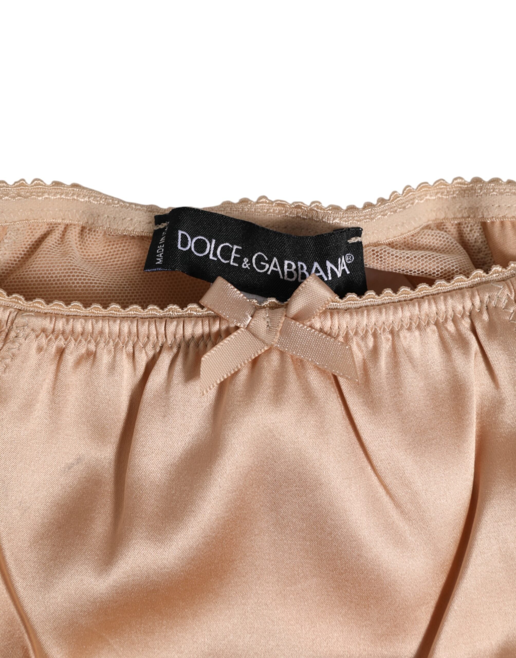 Dolce & Gabbana Nude Beige Seide Satin Schleife Spitze Trim Unterwäsche