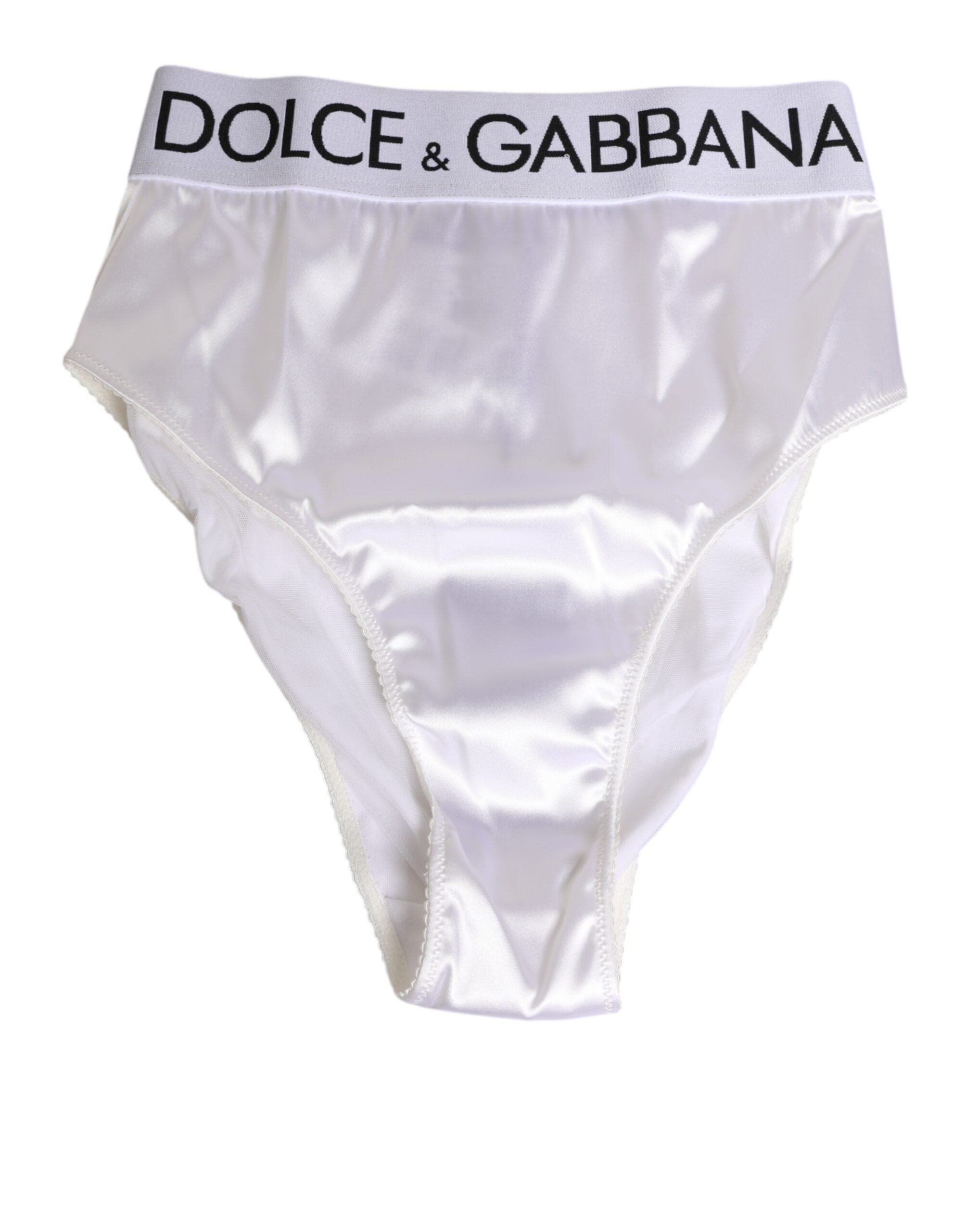 Dolce & Gabbana Weißer Satin-Slip mit hoher Taille Logo Damen Unterwäsche