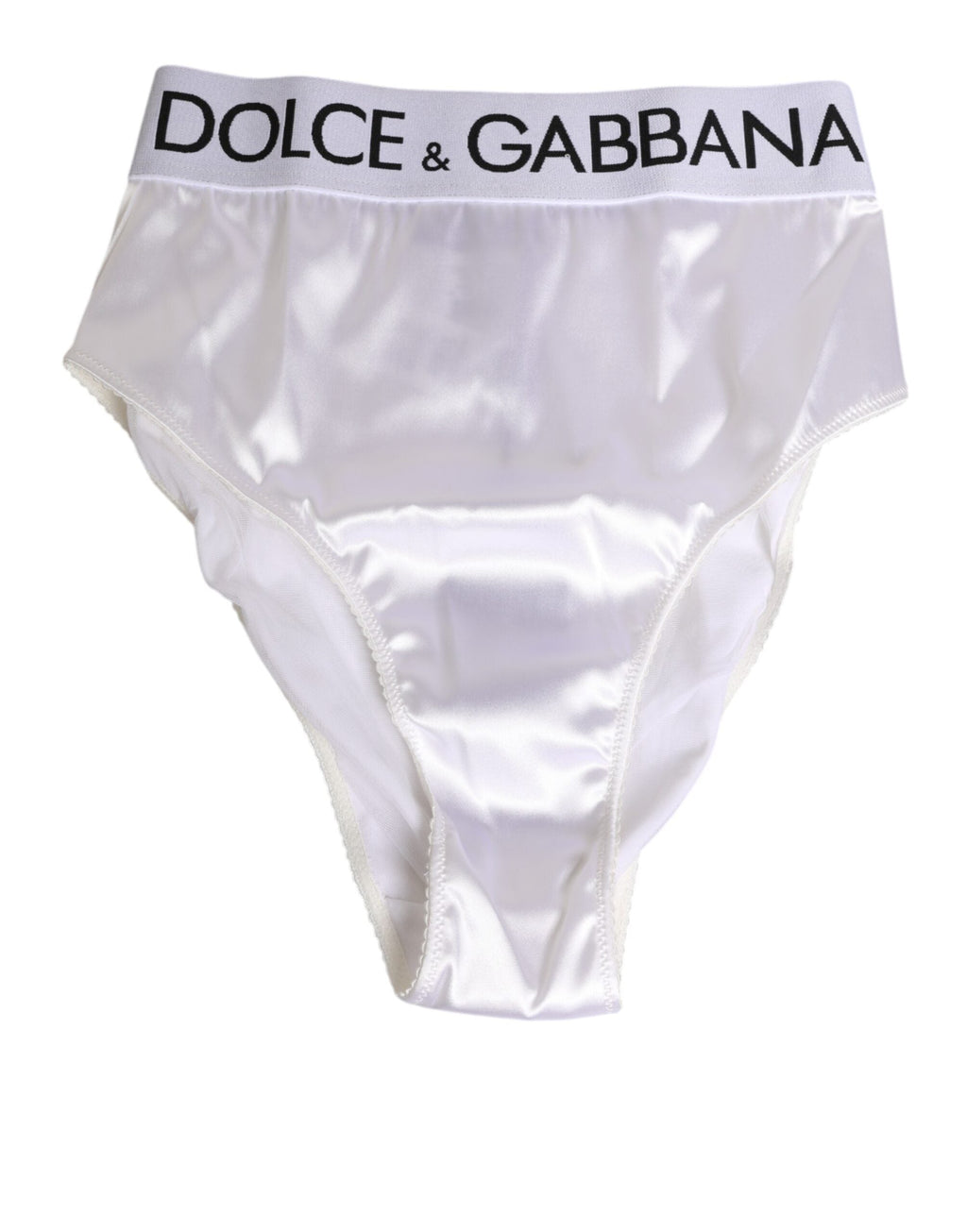 Dolce & Gabbana Weißer Satin-Slip mit hoher Taille Logo Damen Unterwäsche