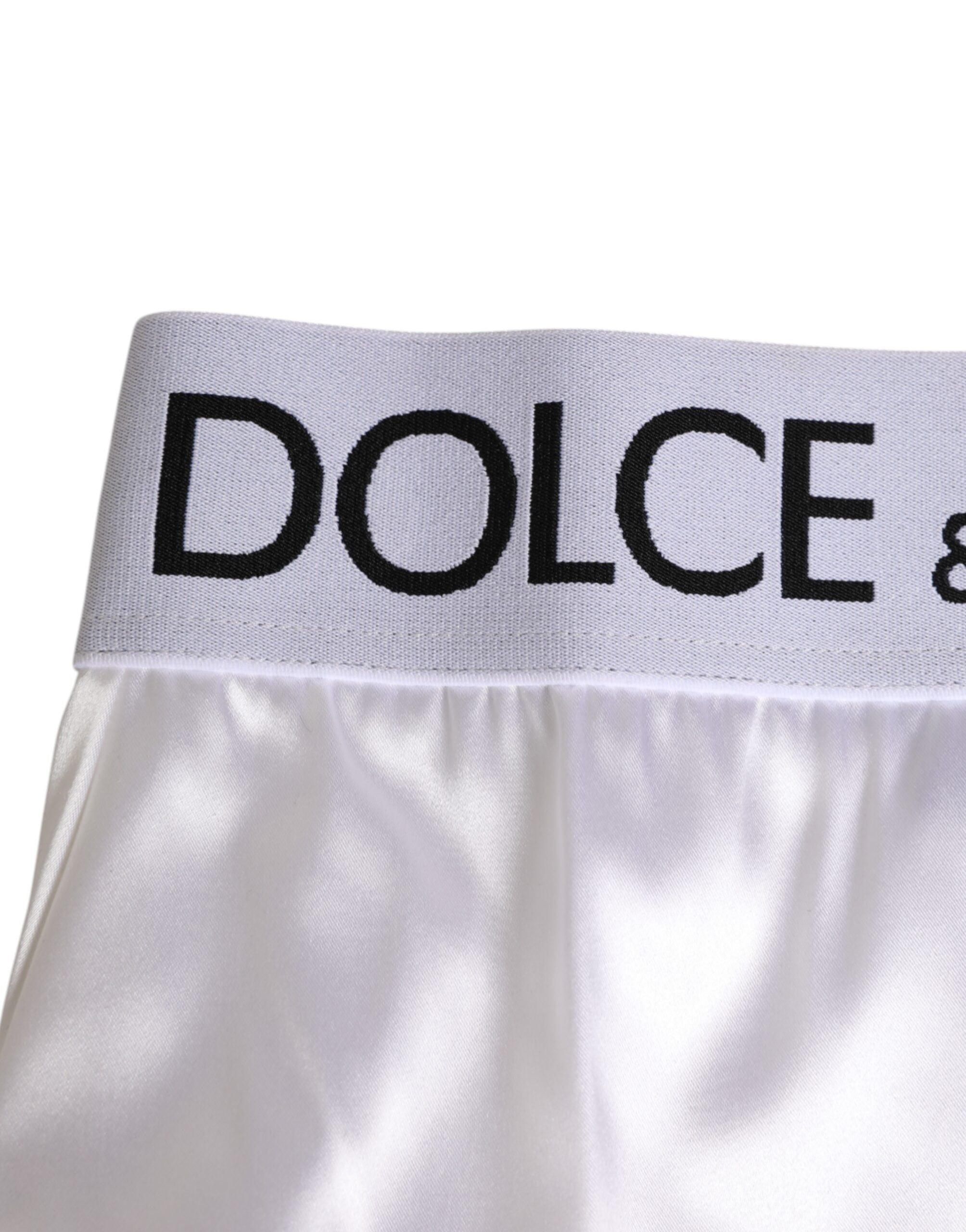 Dolce & Gabbana Weißer Satin-Slip mit hoher Taille Logo Damen Unterwäsche