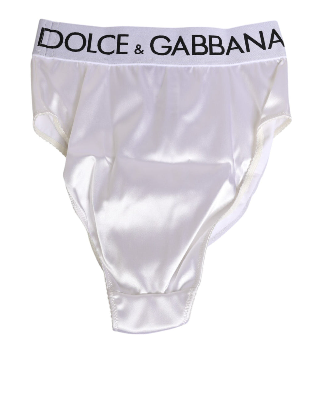 Dolce & Gabbana Weißer Satin-Slip mit hoher Taille Logo Damen Unterwäsche