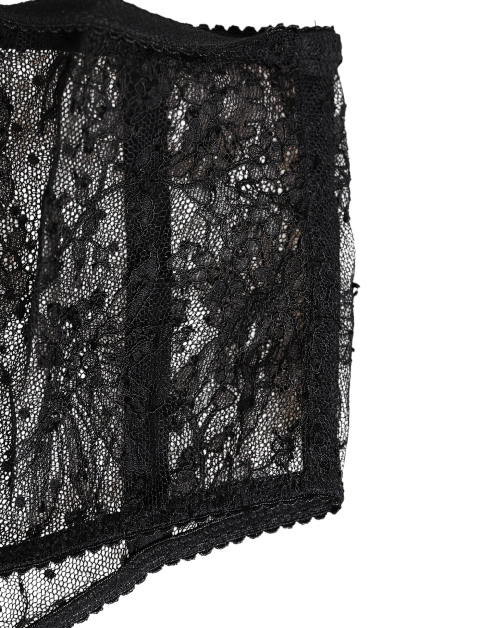 Dolce & Gabbana Schwarze Spitze Polka Dot Mesh High Waist Unterwäsche
