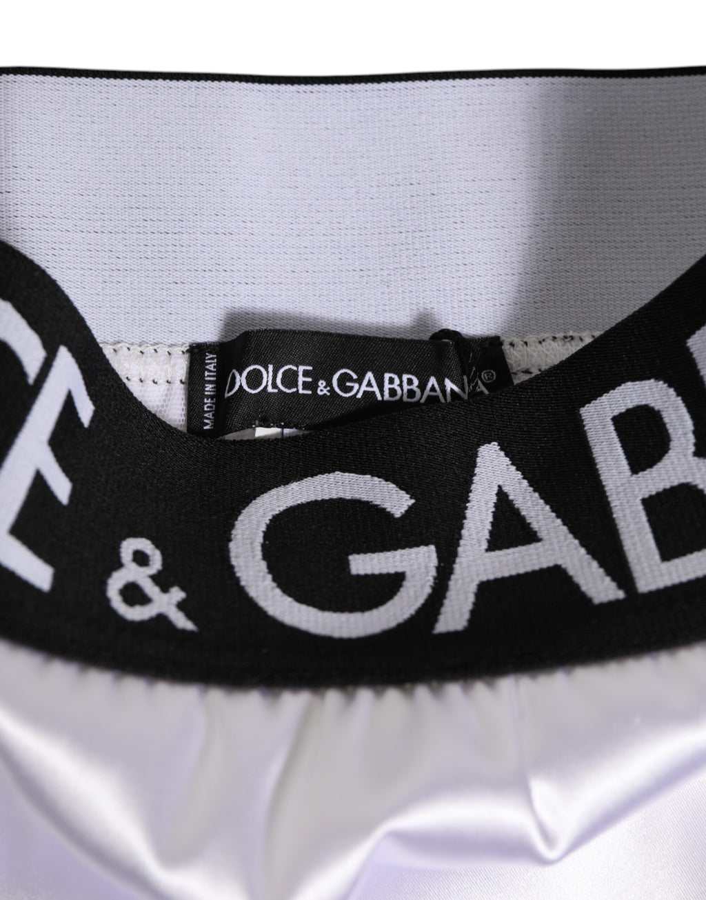 Dolce & Gabbana Weißer Satin Hochtaille Schwarzes Logo Damen Unterwäsche