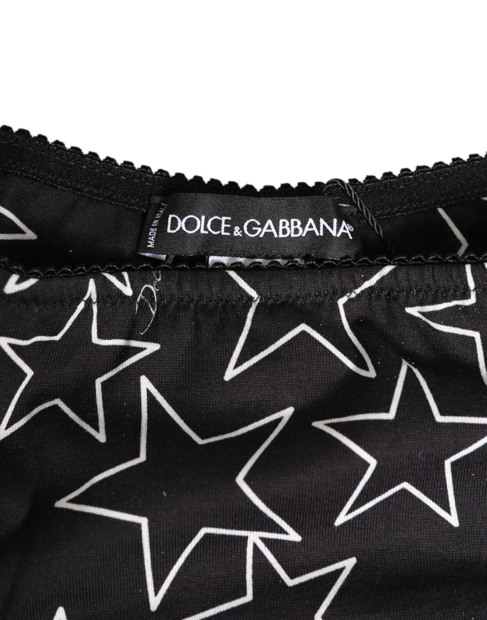 Dolce & Gabbana Schwarzer weißer Sterndruck Baumwollslip Panty Unterwäsche