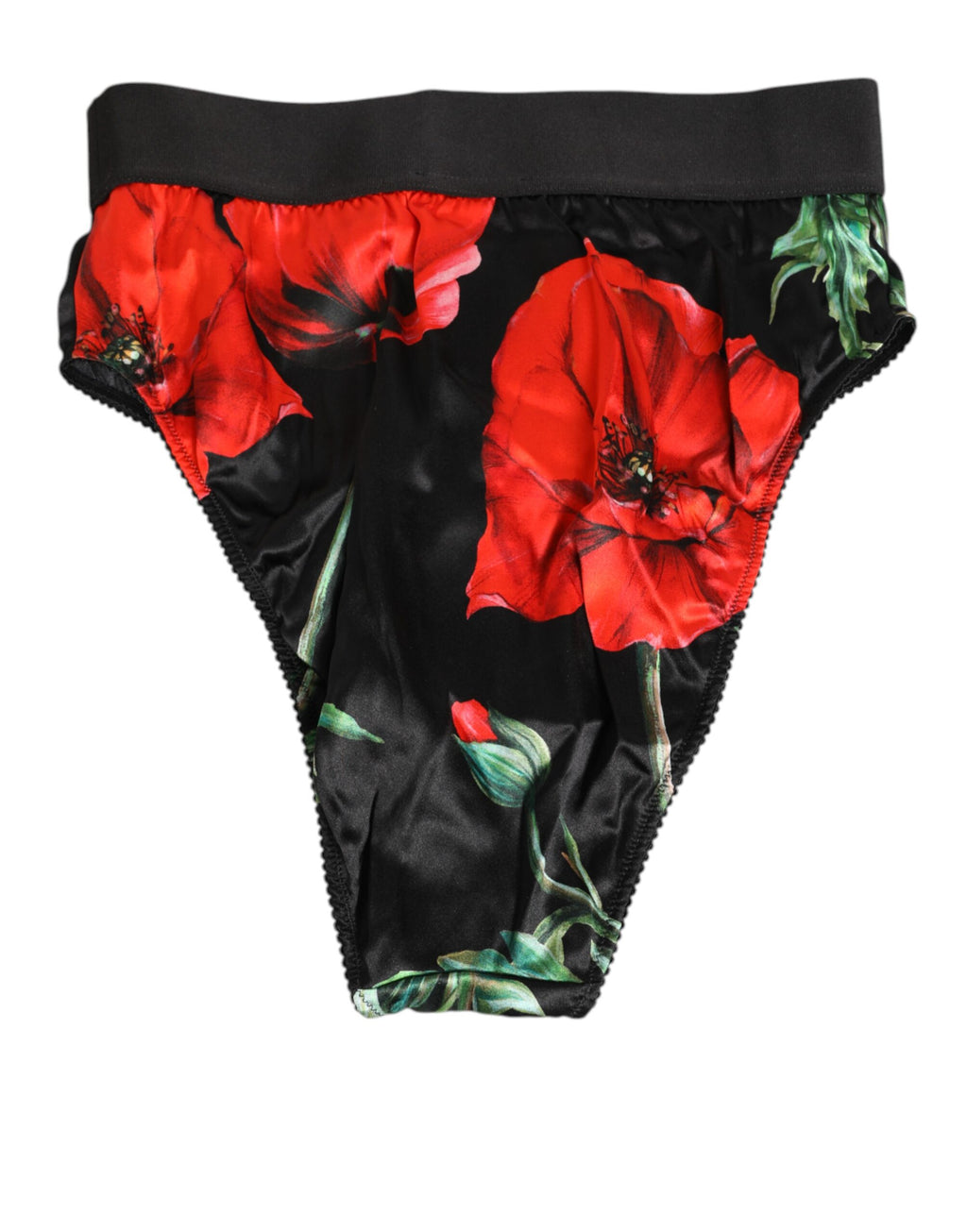 Dolce & Gabbana Schwarze Floral Print High Waist Sheer Mesh Unterwäsche