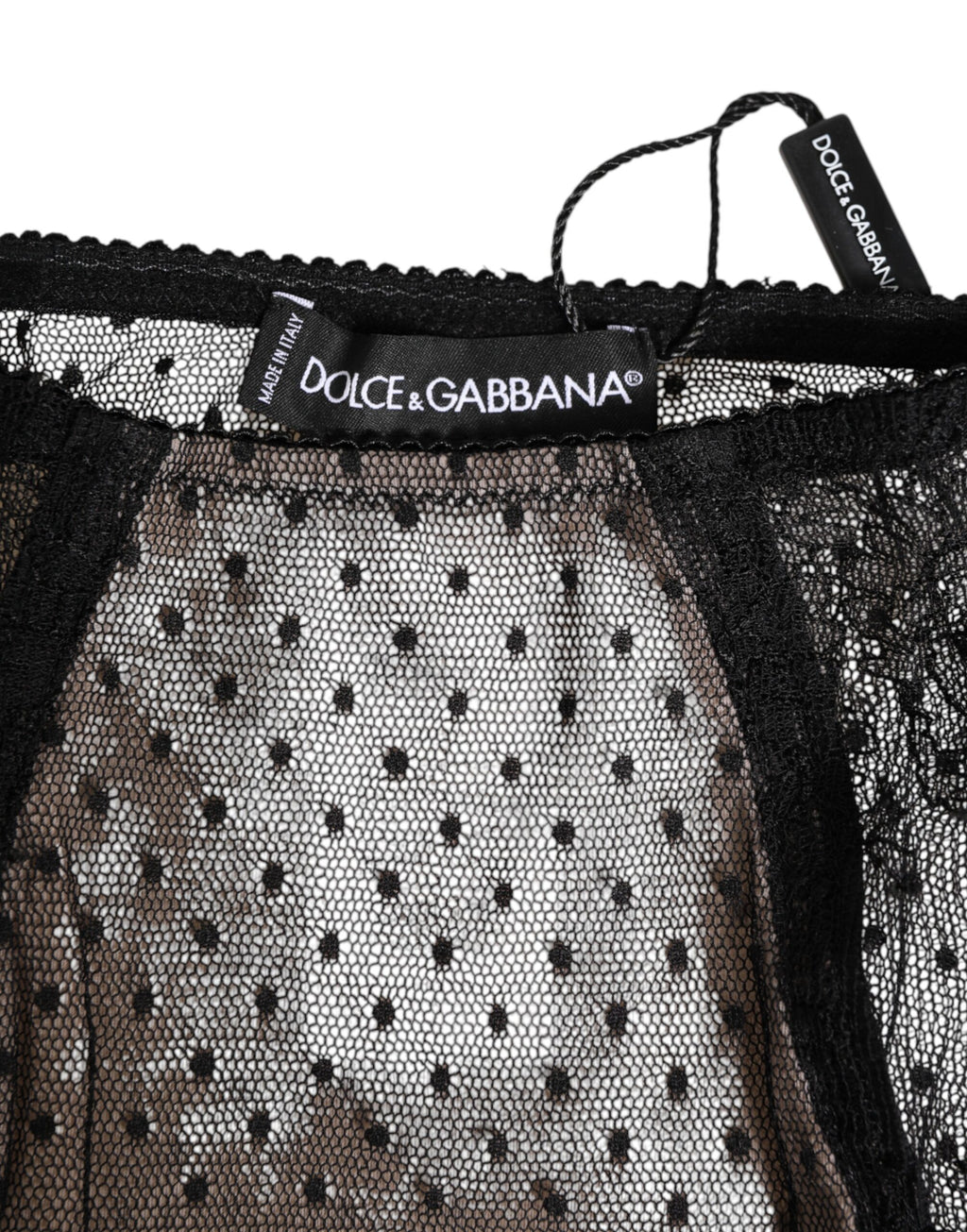 Dolce & Gabbana Schwarze transparente Tupfen-Spitzenunterwäsche mit hoher Taille