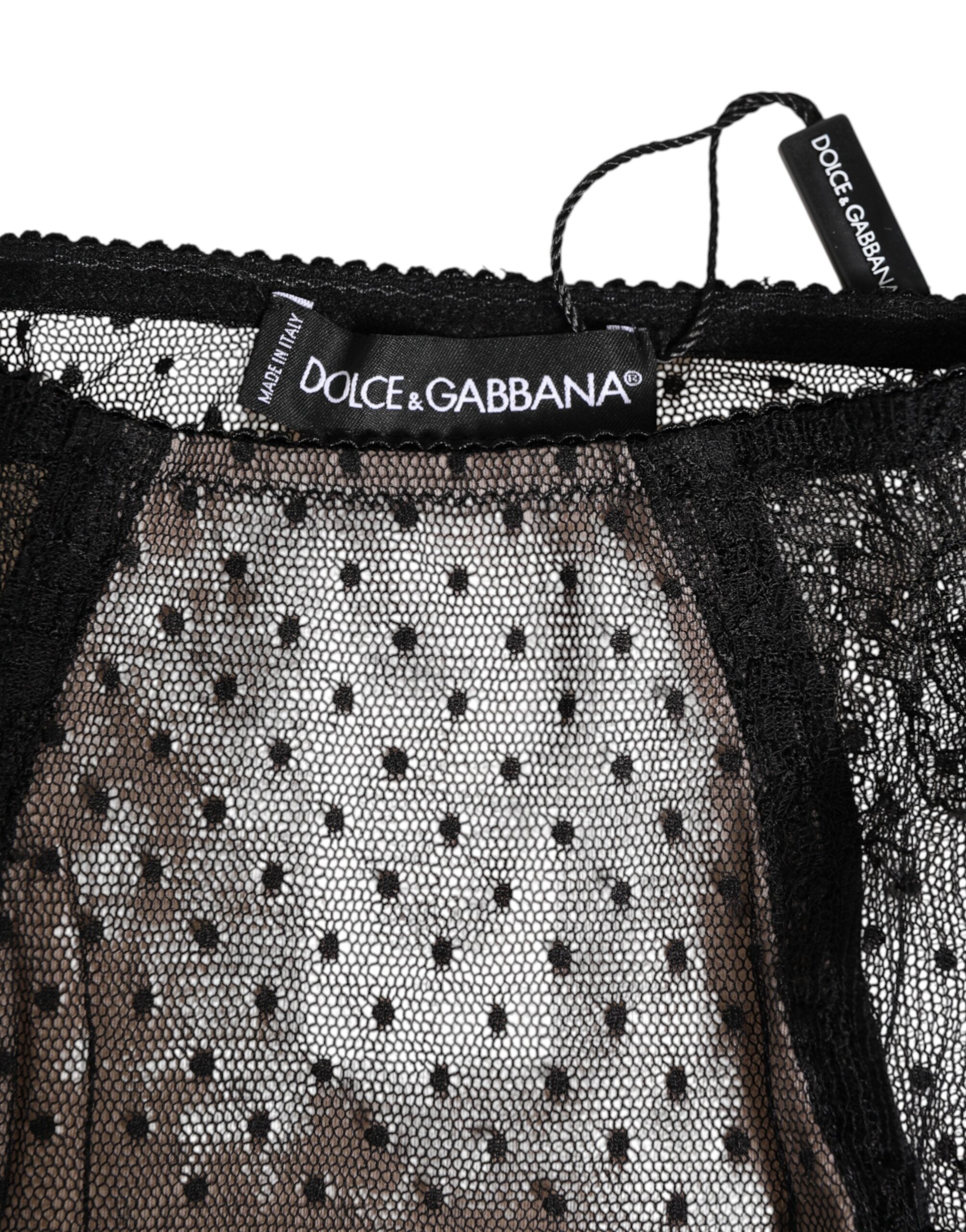 Dolce & Gabbana Schwarze transparente Tupfen-Spitzenunterwäsche mit hoher Taille