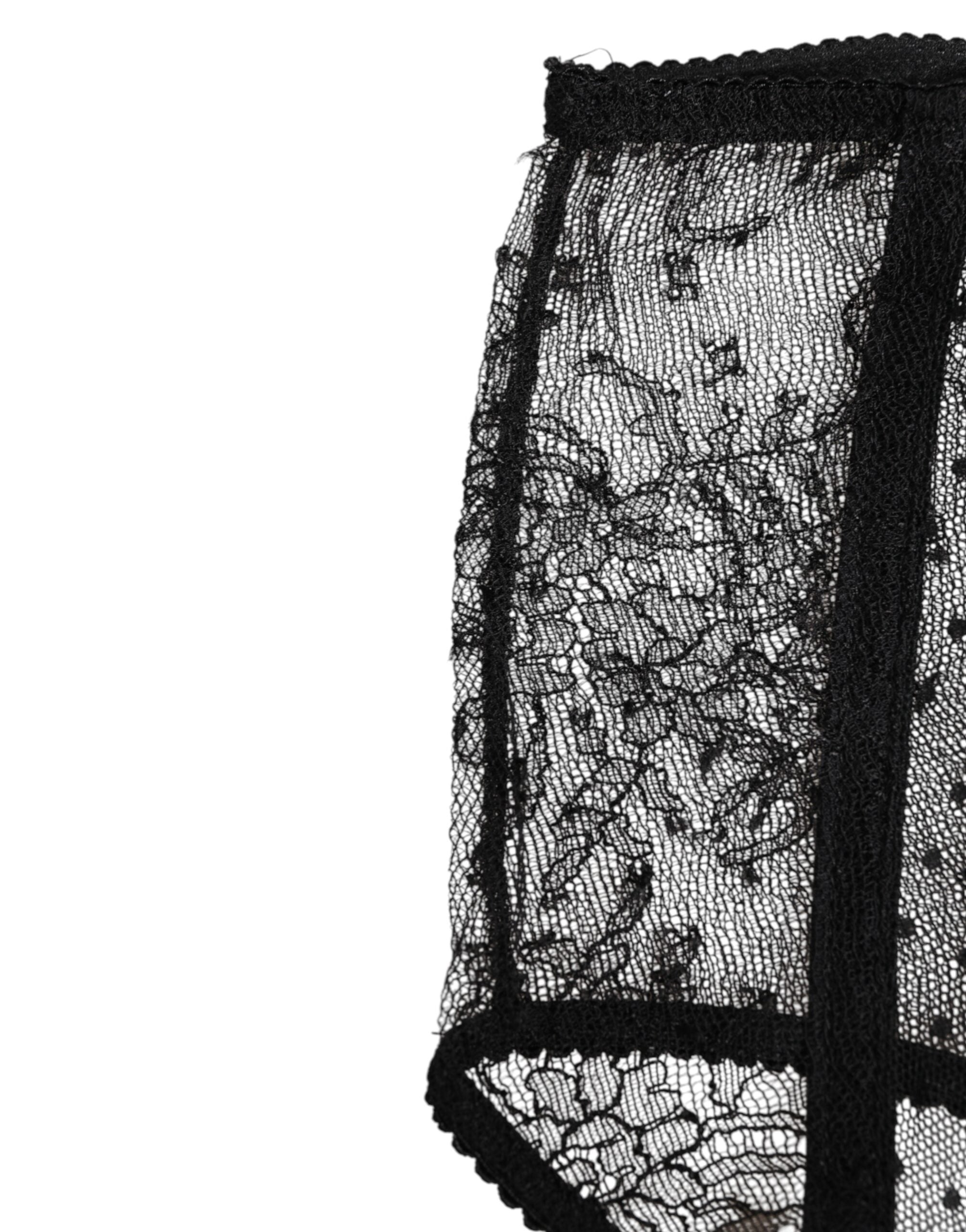 Dolce & Gabbana Schwarze transparente Tupfen-Spitzenunterwäsche mit hoher Taille