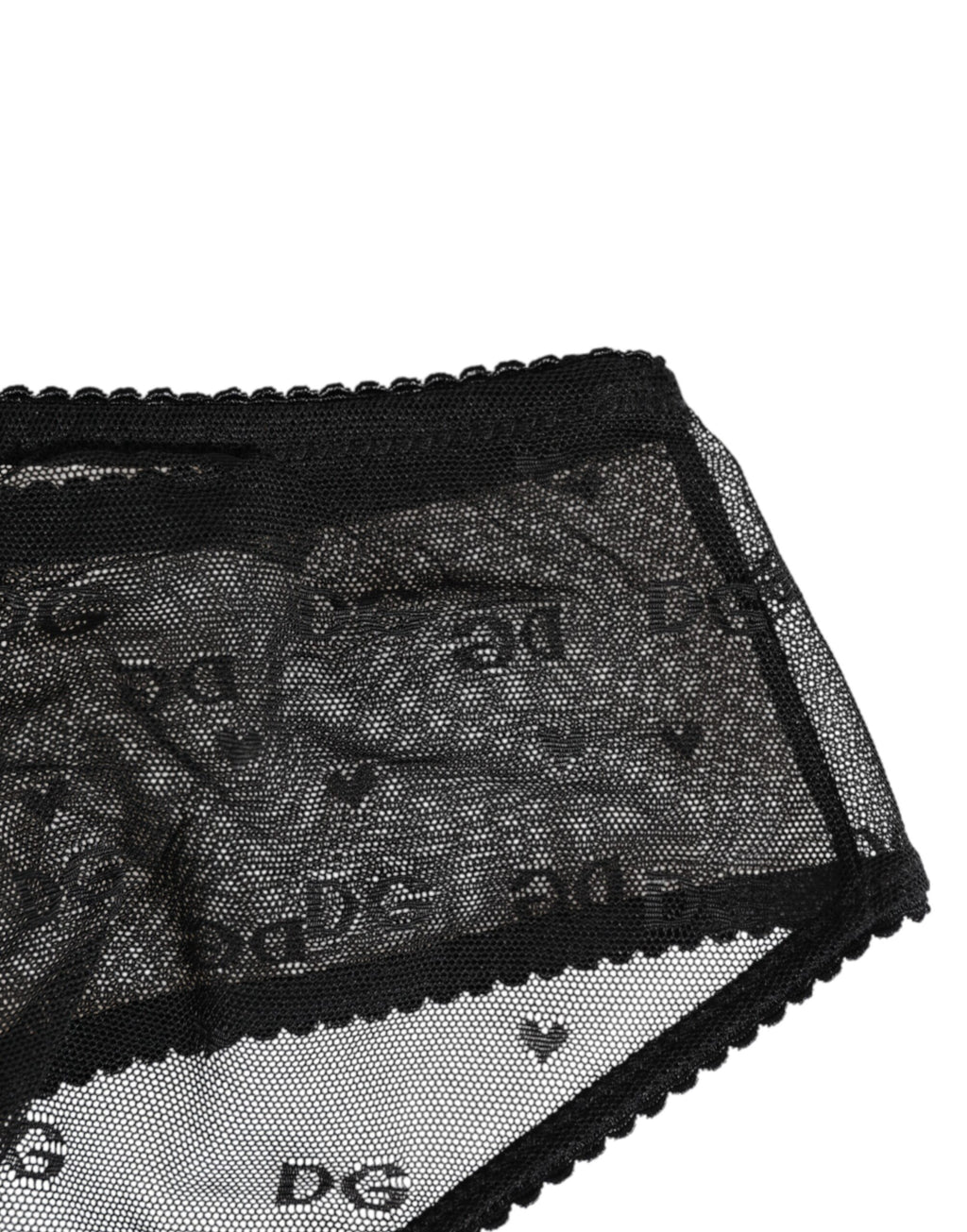 Dolce & Gabbana Schwarze transparente Mesh-Spitze mit gepunktetem Logo Unterwäsche