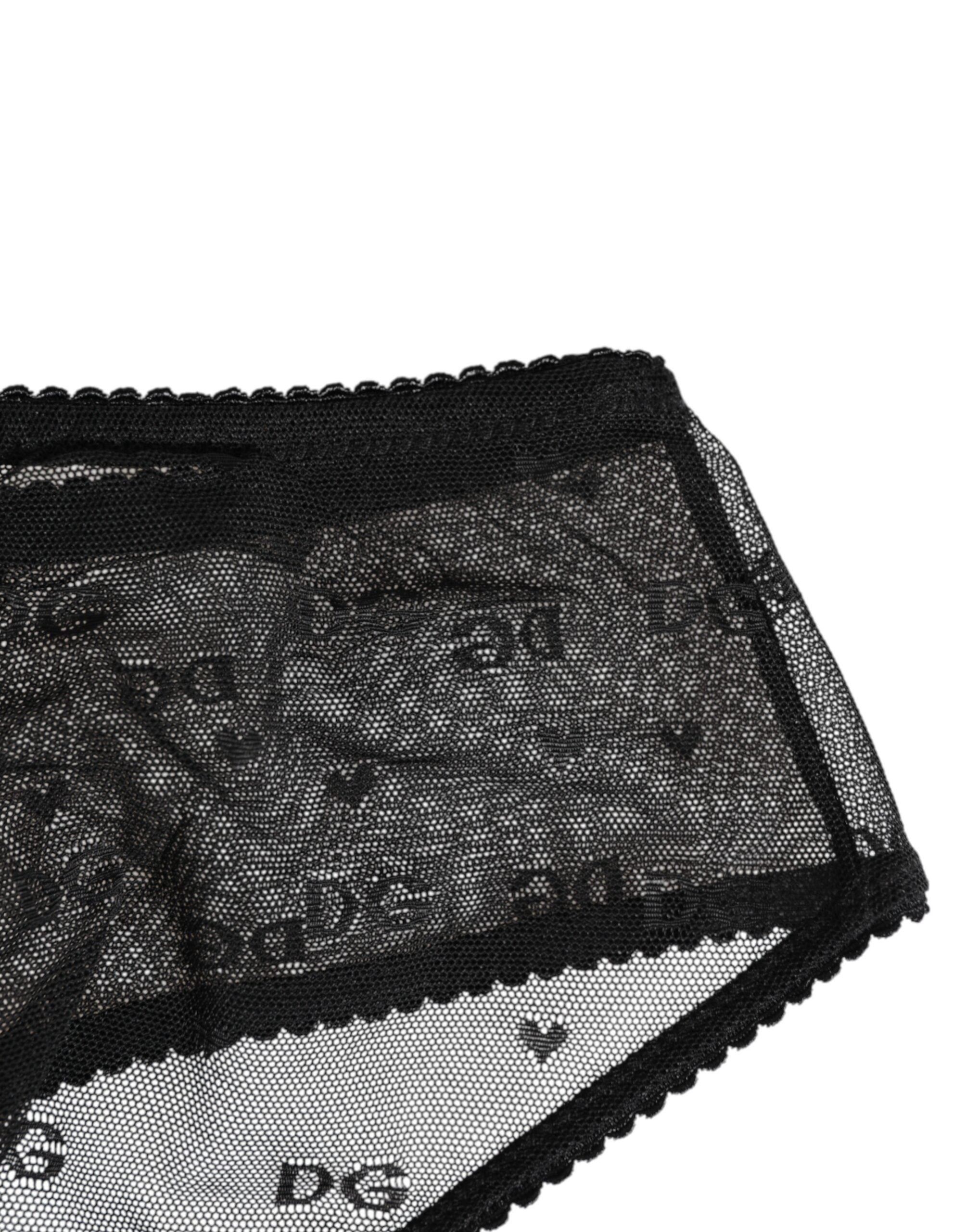 Dolce & Gabbana Schwarze transparente Mesh-Spitze mit gepunktetem Logo Unterwäsche