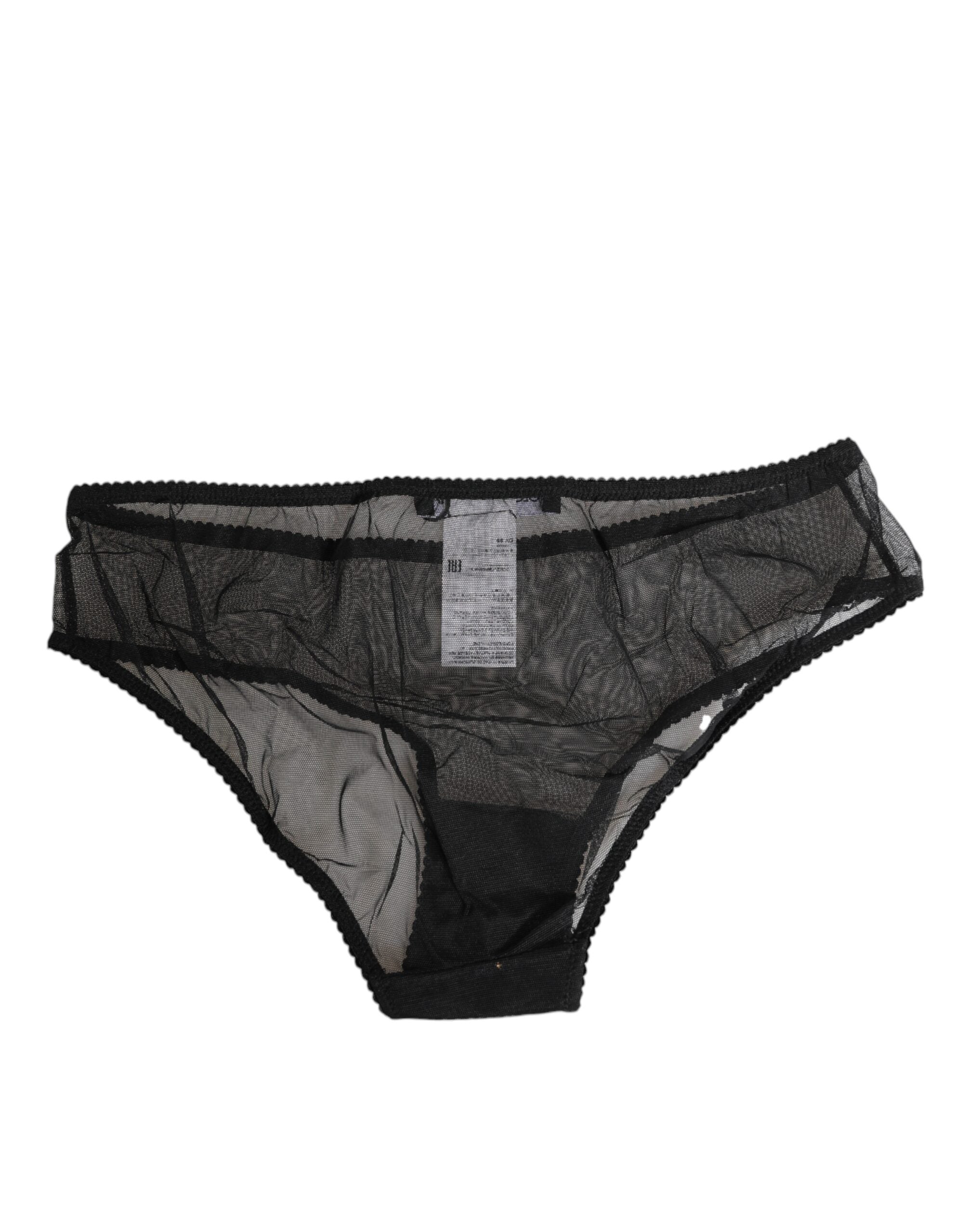Dolce & Gabbana Schwarzer durchsichtiger Mesh-Spitzen-Bikini-Slip Unterwäsche