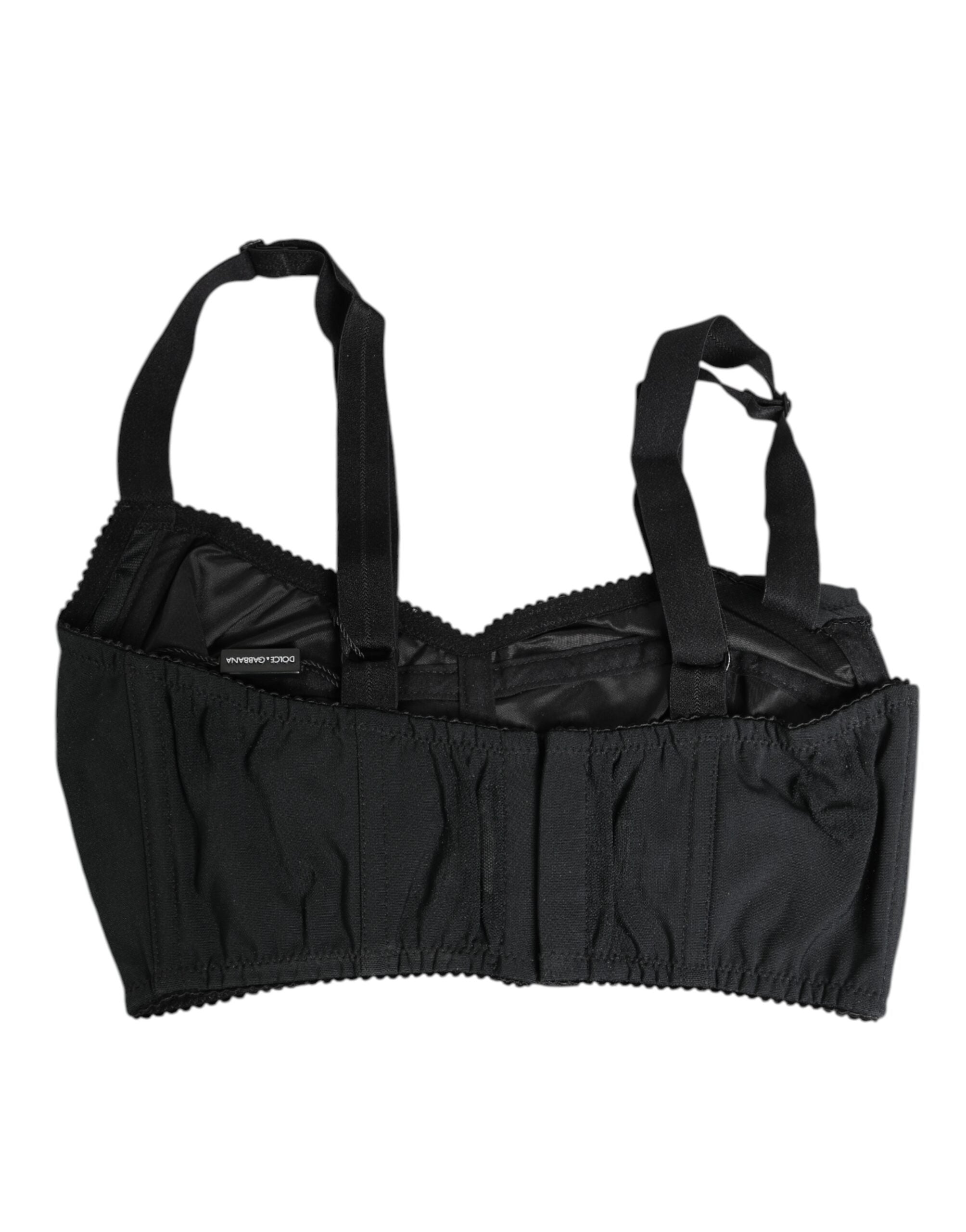 Dolce & Gabbana Schwarzer Stretch Nylon Bustier BH Unterwäsche