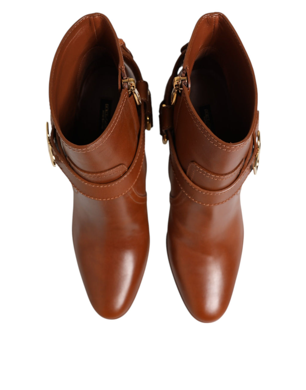 Dolce & Gabbana Braune Leder DG Logo Schnallenstiefel Schuhe