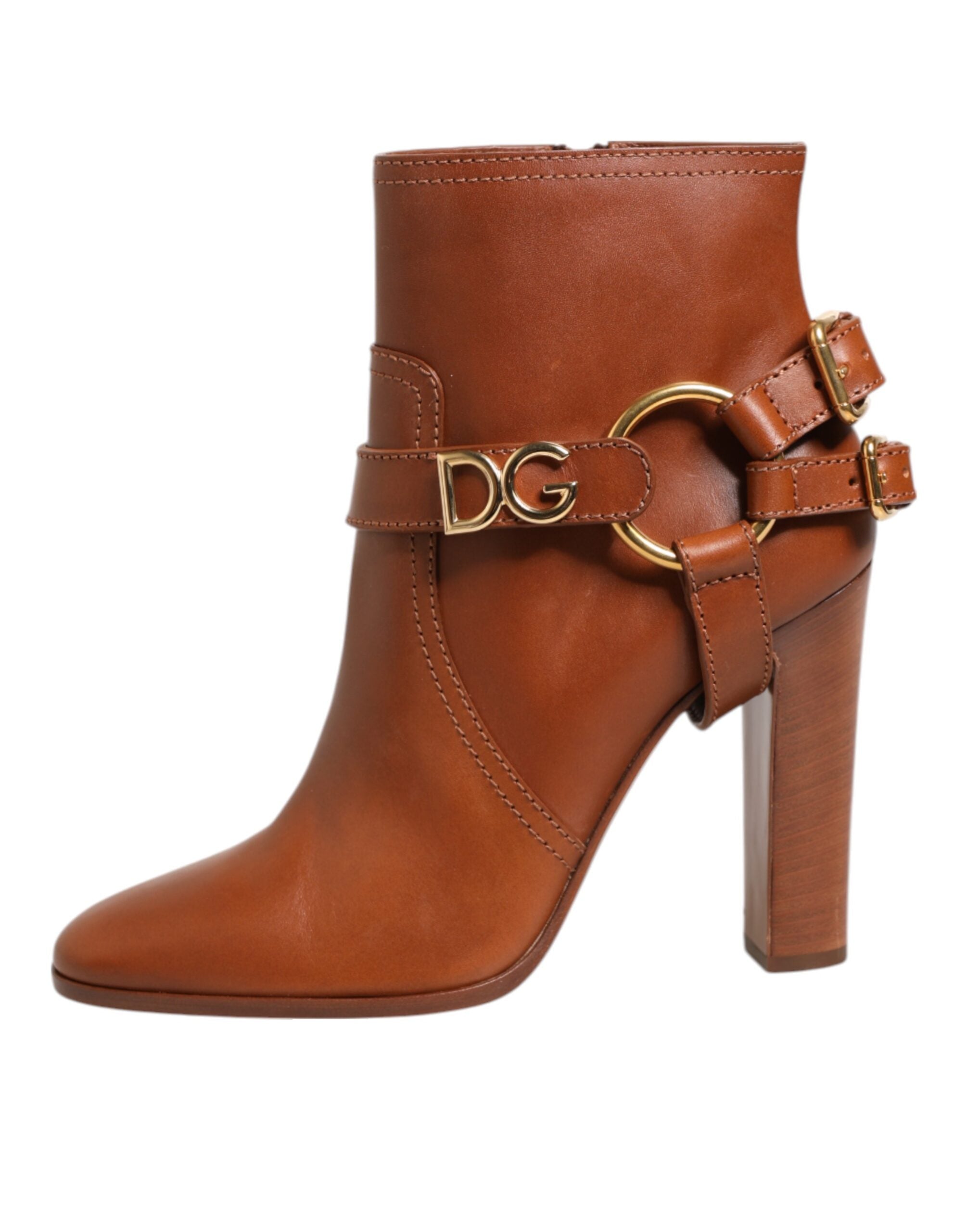Dolce & Gabbana Braune Leder DG Logo Schnallenstiefel Schuhe