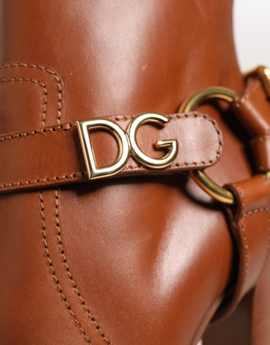 Dolce & Gabbana Braune Leder DG Logo Schnallenstiefel Schuhe