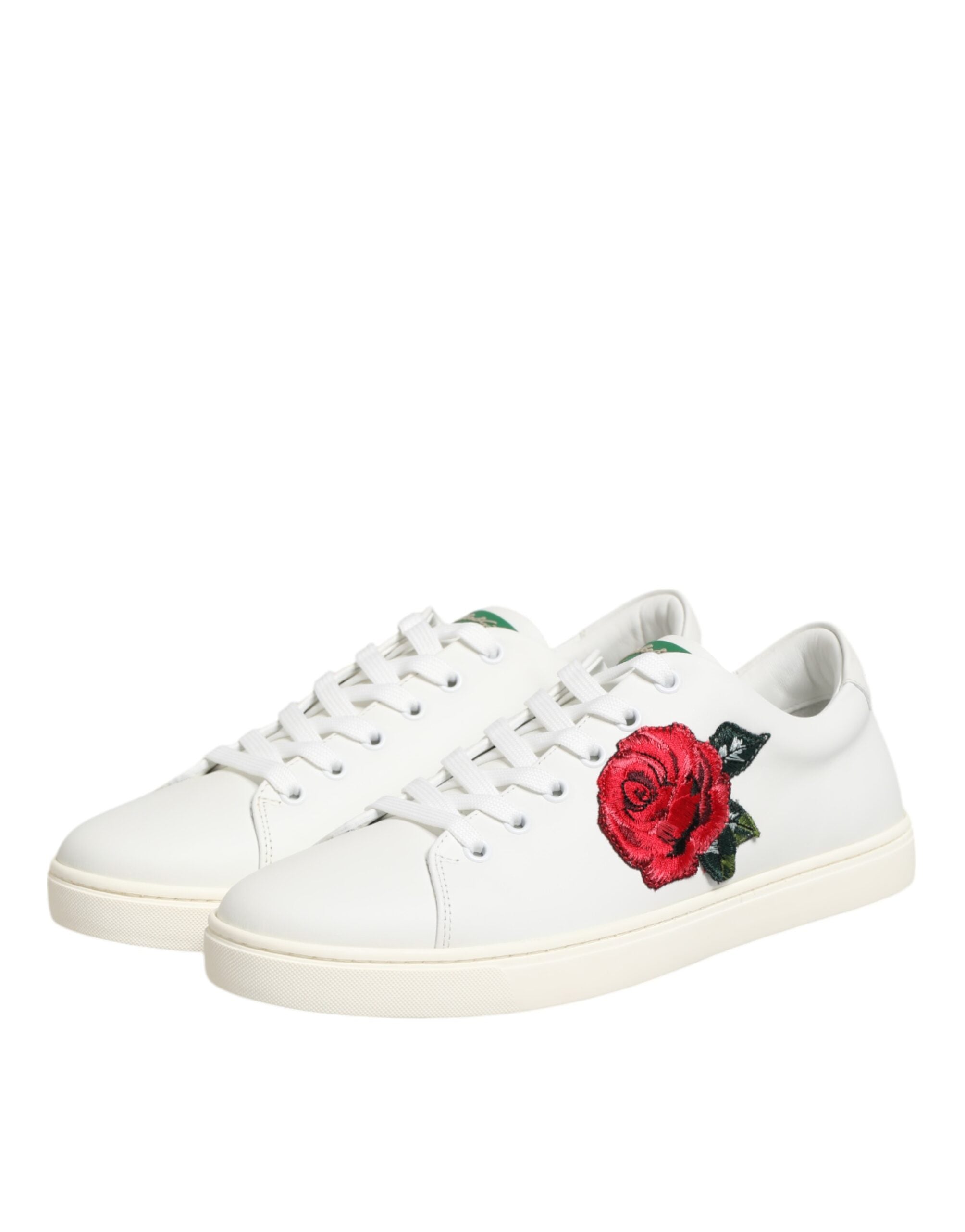 Dolce & Gabbana Weißes Leder mit Rosenstickerei Low-Top Schuhe