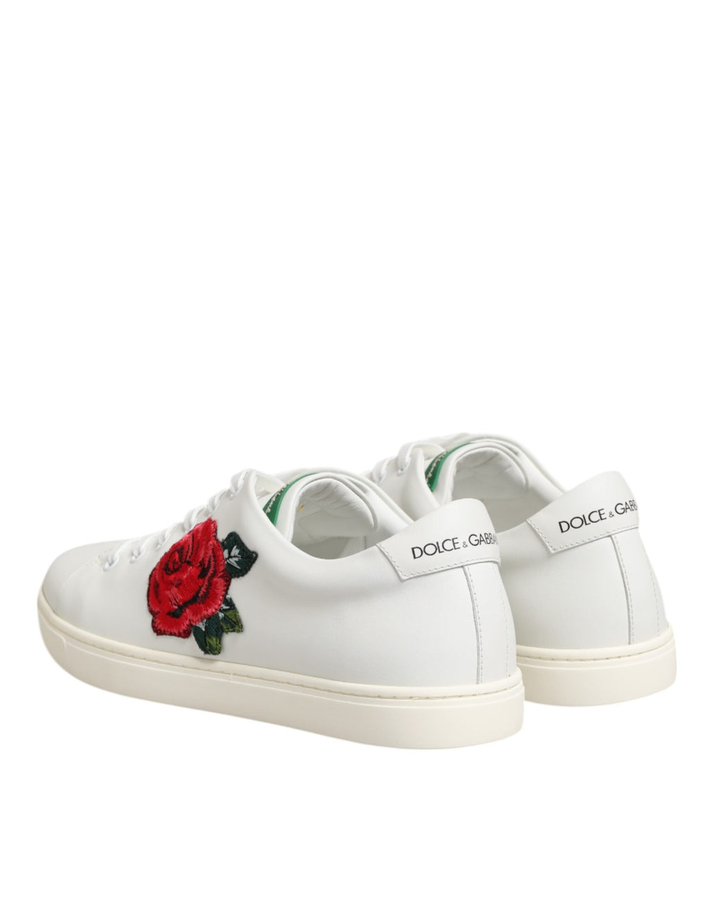 Dolce & Gabbana Weißes Leder mit Rosenstickerei Low-Top Schuhe