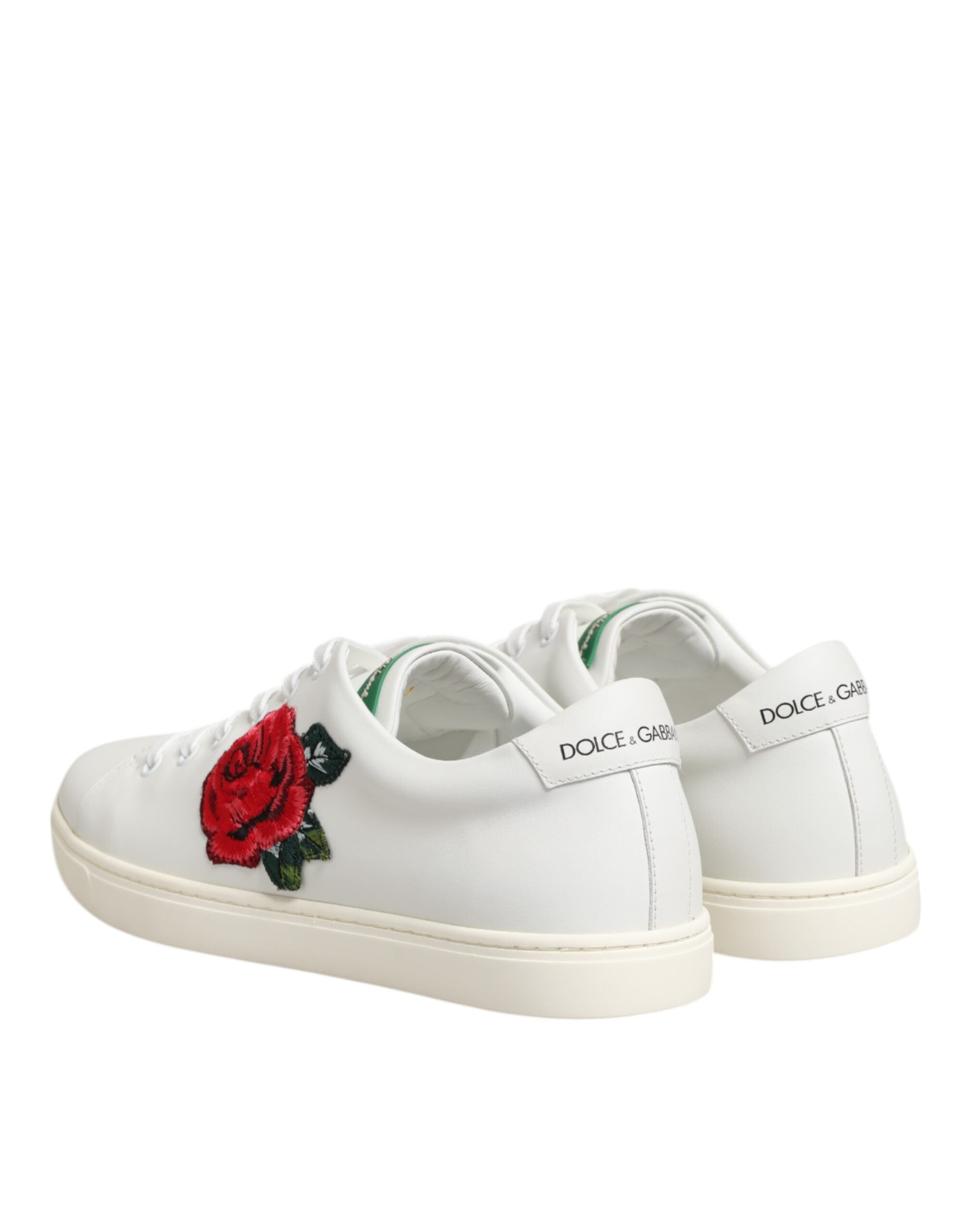 Dolce & Gabbana Weißes Leder mit Rosenstickerei Low-Top Schuhe