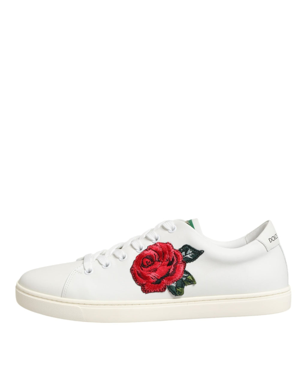 Dolce & Gabbana Weißes Leder mit Rosenstickerei Low-Top Schuhe