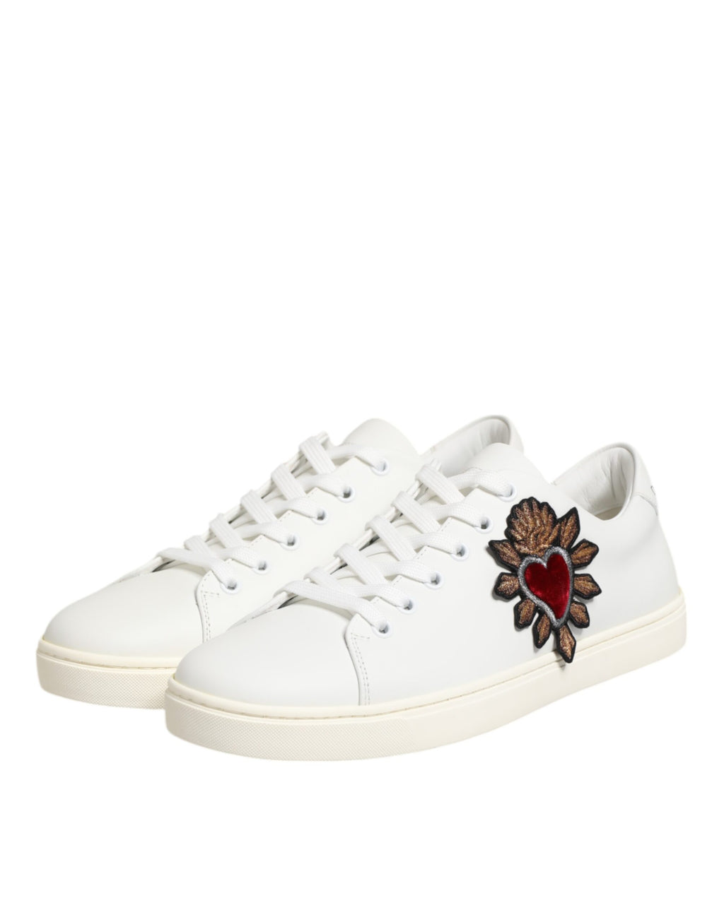 Dolce & Gabbana Weiß Leder Sacre Herz Patch Turnschuhe Schuhe