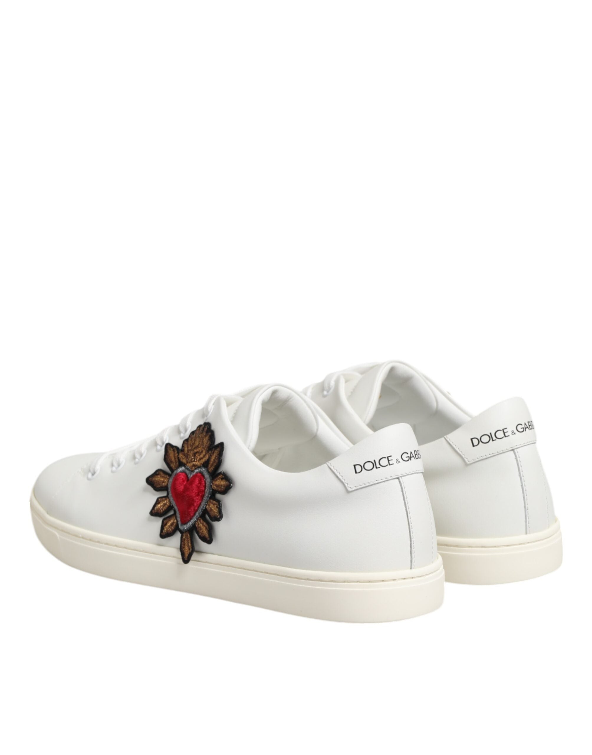 Dolce & Gabbana Weiß Leder Sacre Herz Patch Turnschuhe Schuhe