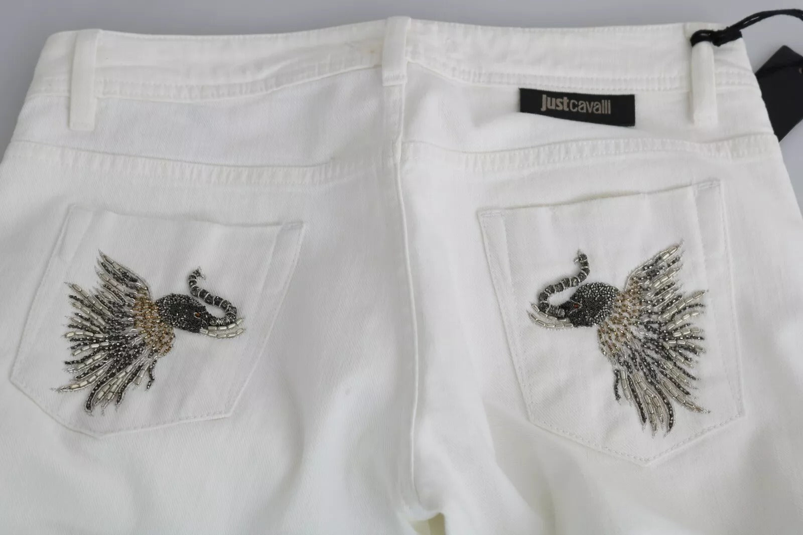 Just Cavalli Weiße Baumwolle Slim Fit Mid Waist Skinny Hosen Jeans