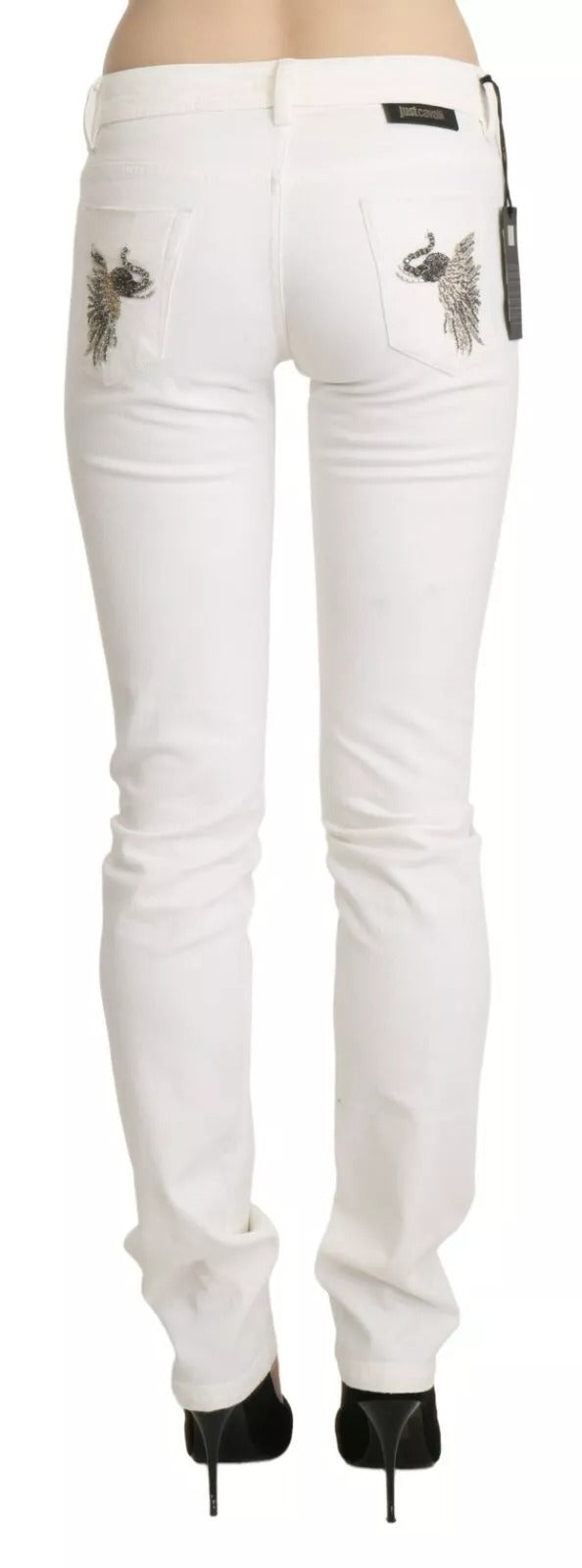 Just Cavalli Weiße Baumwolle Slim Fit Mid Waist Skinny Hosen Jeans