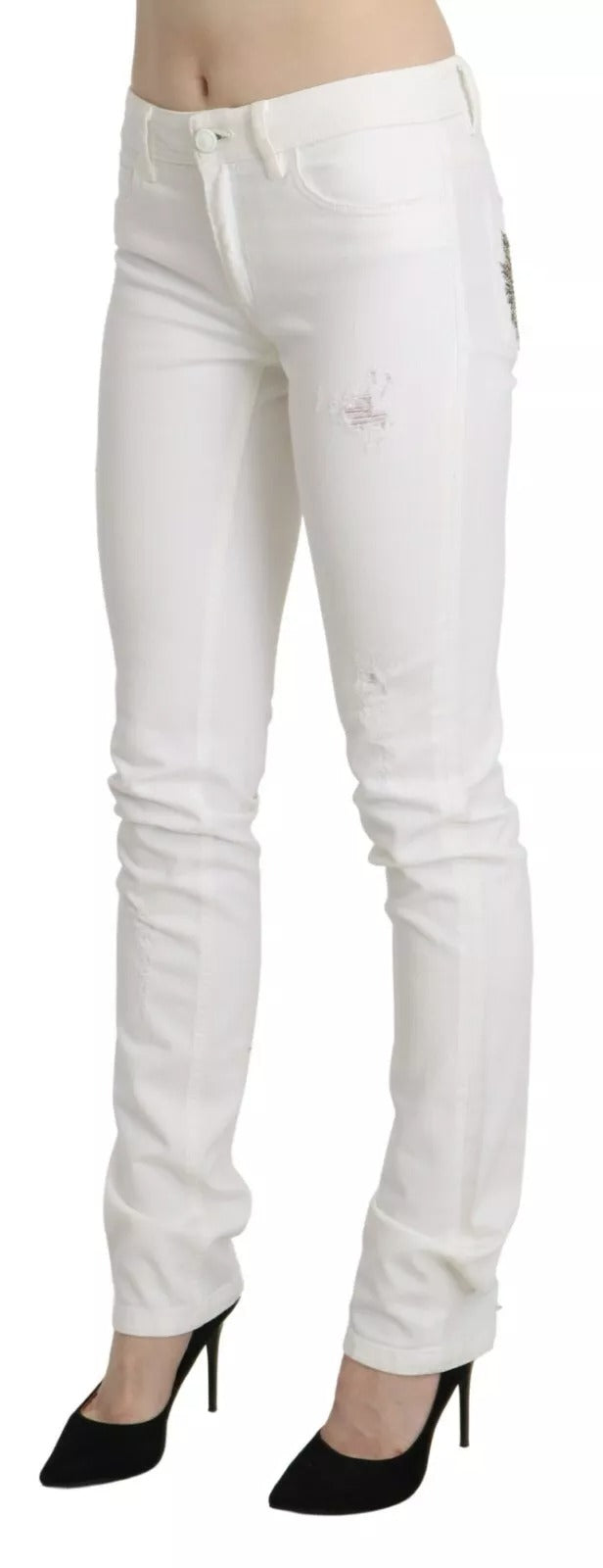 Just Cavalli Weiße Baumwolle Slim Fit Mid Waist Skinny Hosen Jeans
