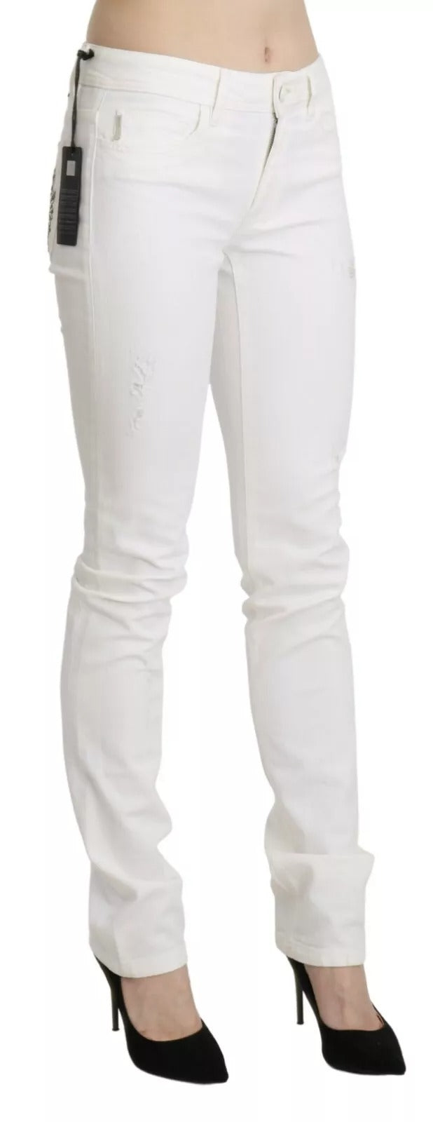 Just Cavalli Weiße Baumwolle Slim Fit Mid Waist Skinny Hosen Jeans