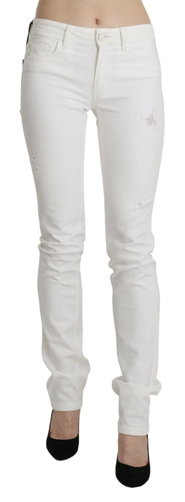 Just Cavalli Weiße Baumwolle Slim Fit Mid Waist Skinny Hosen Jeans