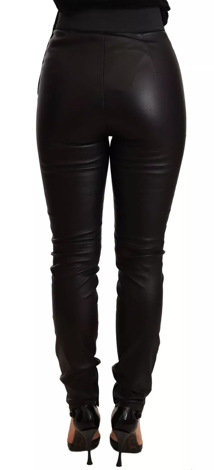 Dolce & Gabbana Schwarze Lederhose mit elastischer Taille