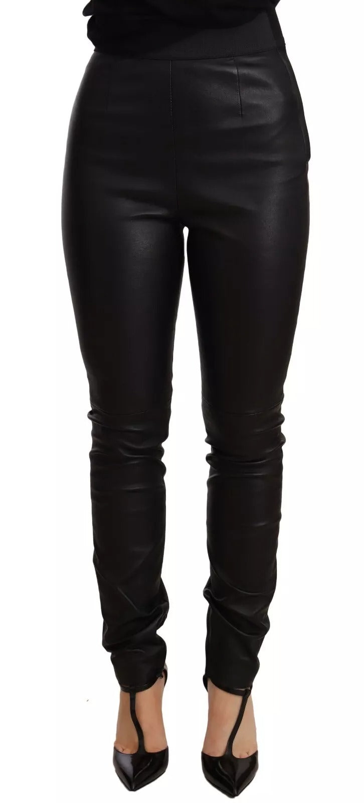 Dolce & Gabbana Schwarze Lederhose mit elastischer Taille