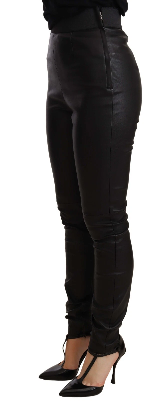 Dolce & Gabbana Schwarze Lederhose mit elastischer Taille
