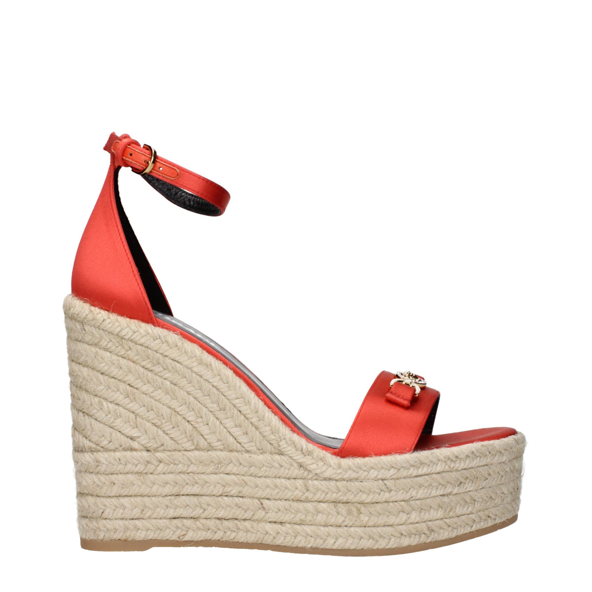 Versace Orange Satin-Keilsandalen