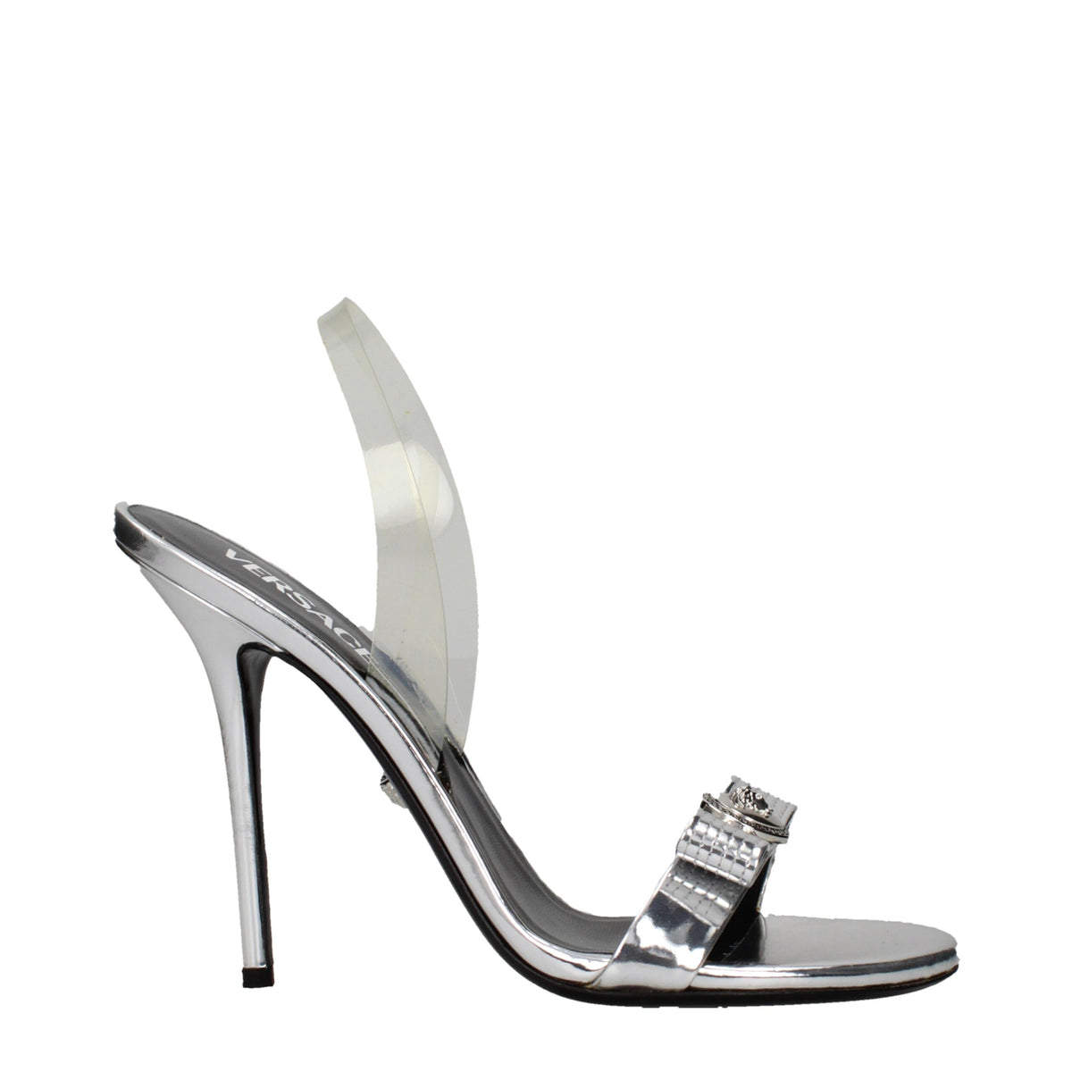 Versace Graue Leder Stiletto Heels Sandalen