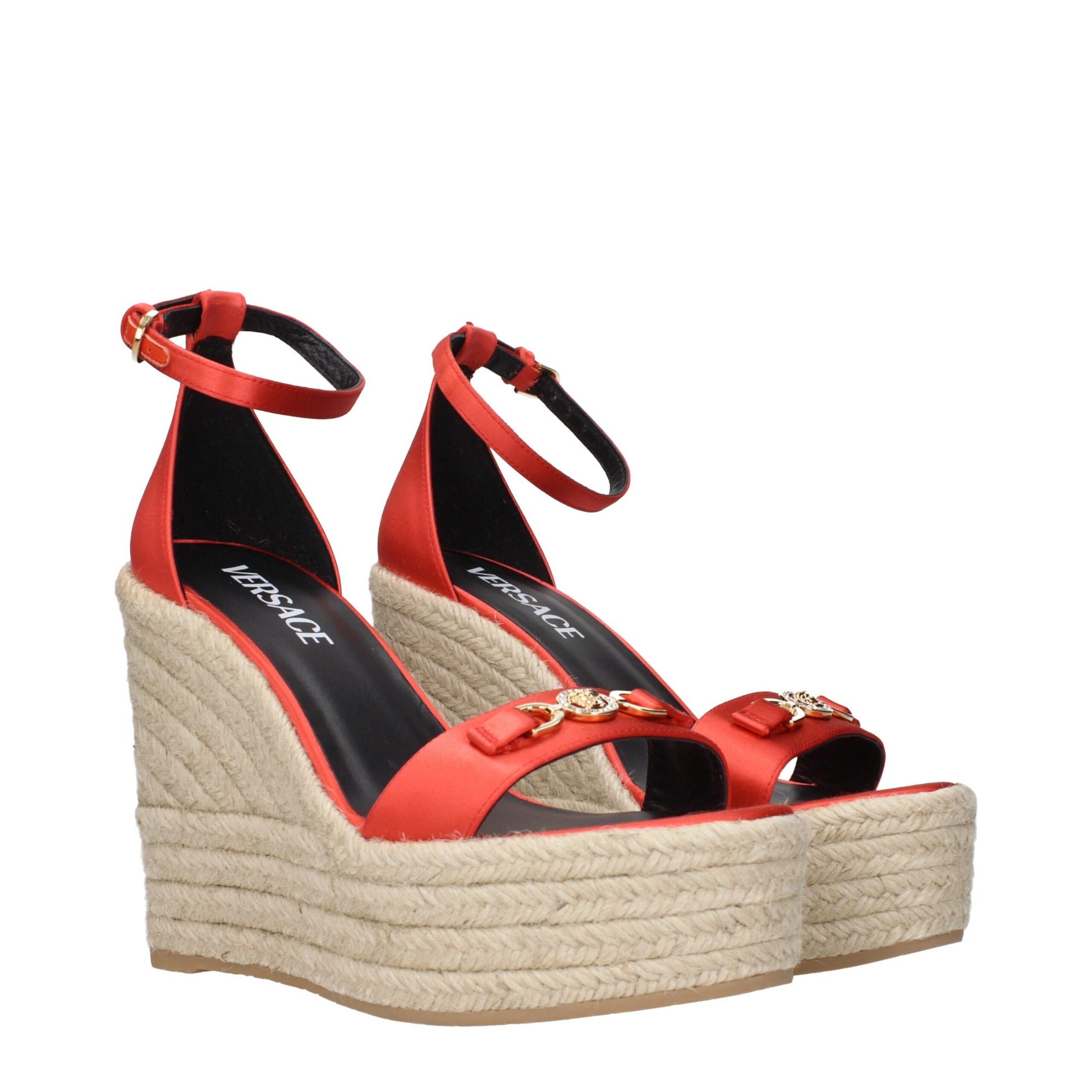 Versace Orange Satin-Keilsandalen