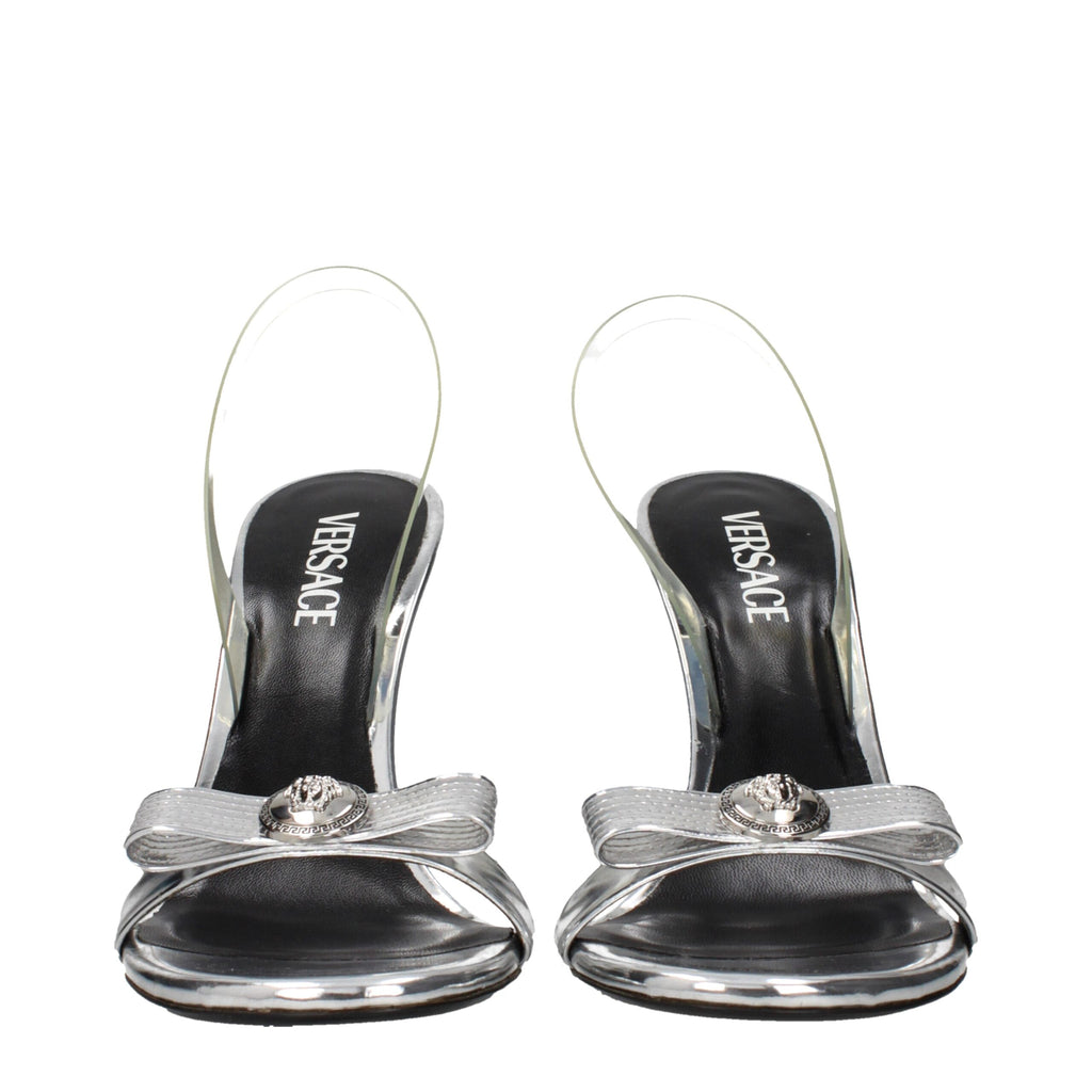 Versace Graue Leder Stiletto Heels Sandalen